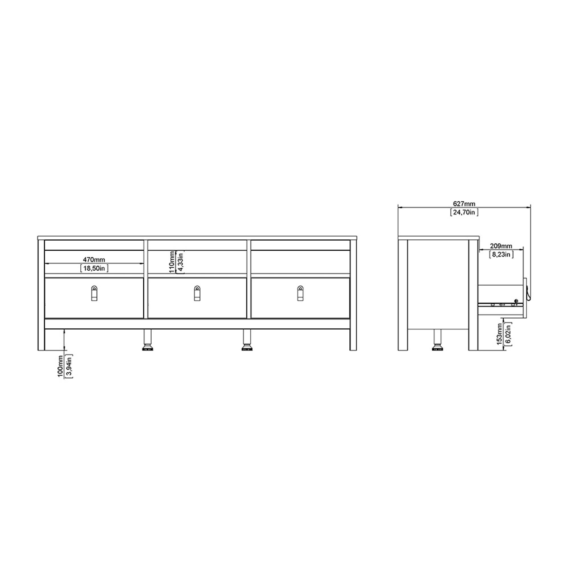 Madrid TV Unit - 3 Drawer - 151cm - Black