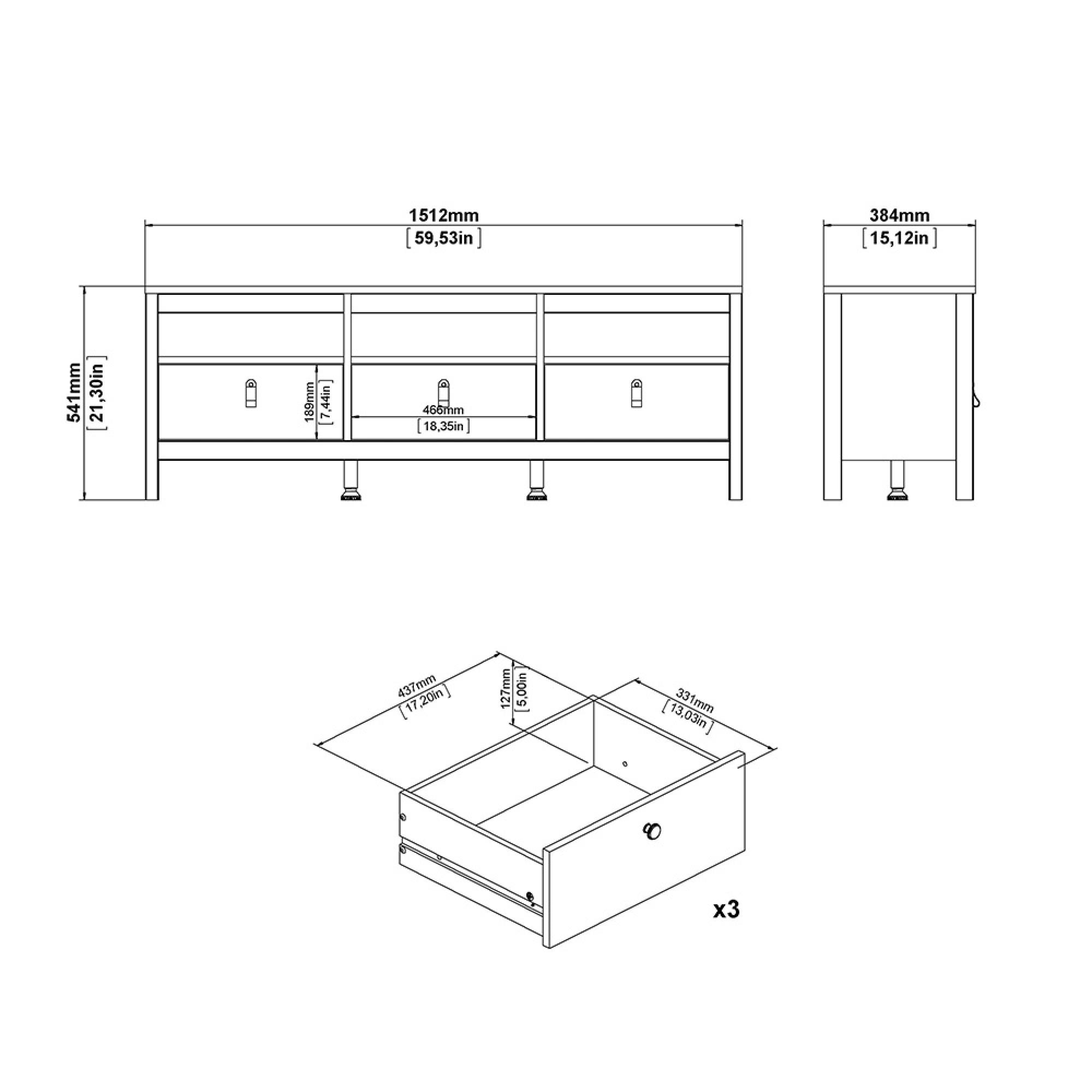 Madrid TV Unit - 3 Drawer - 151cm - White