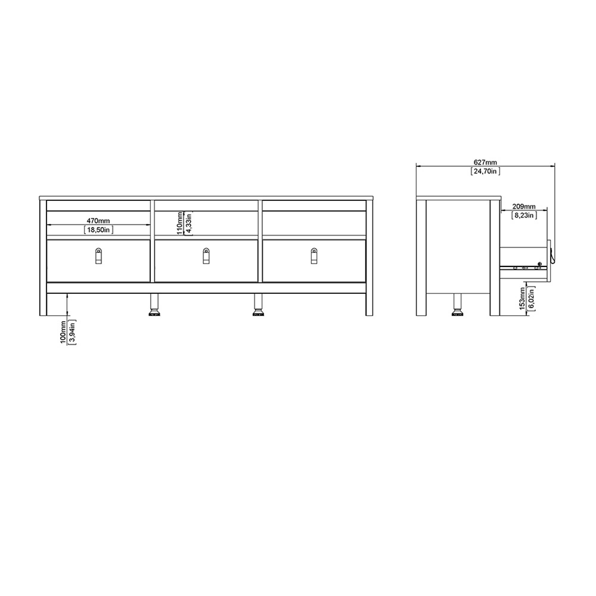 Madrid TV Unit - 3 Drawer - 151cm - White