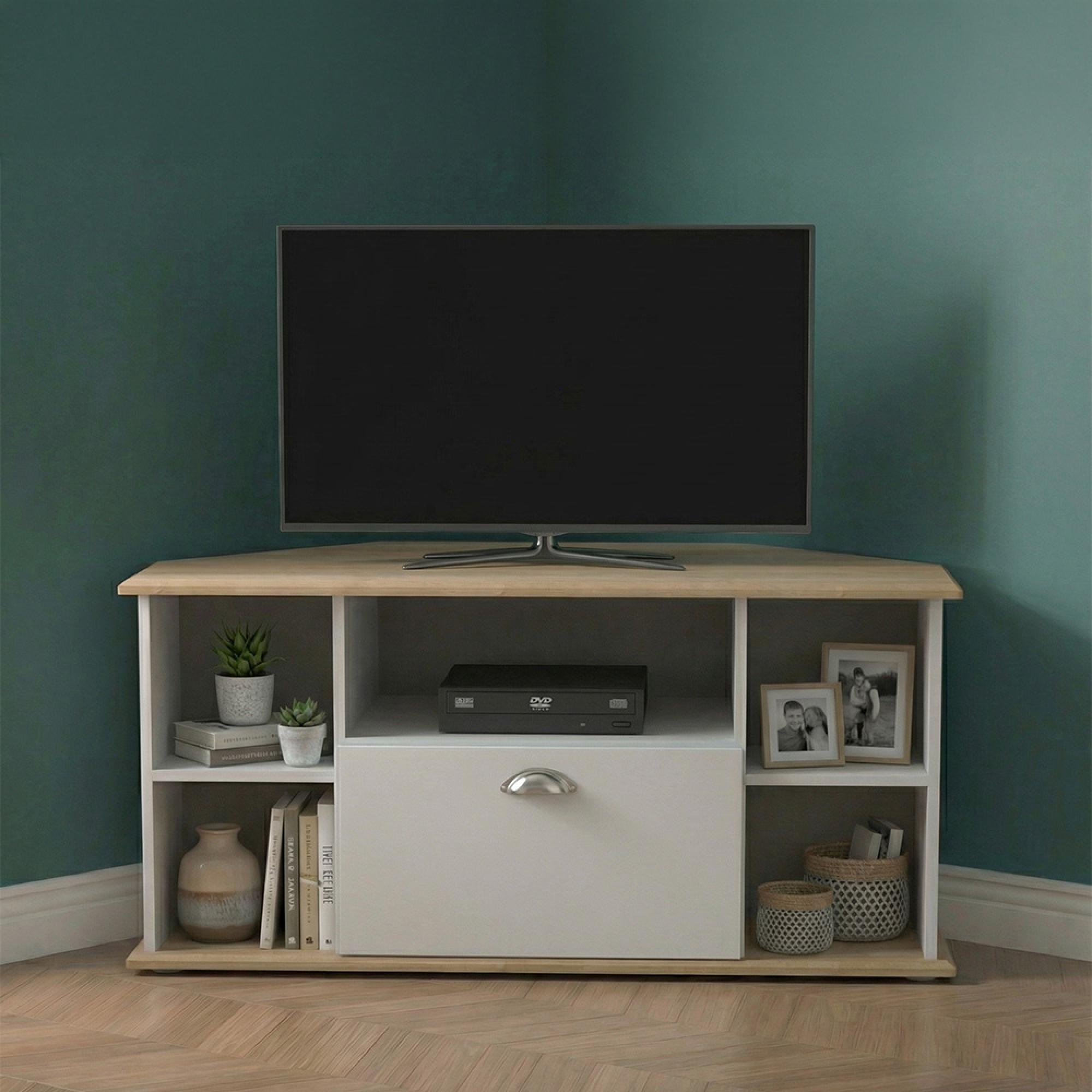 Victoria TV Unit - 115cm - Corner - Grey and Riviera Oak