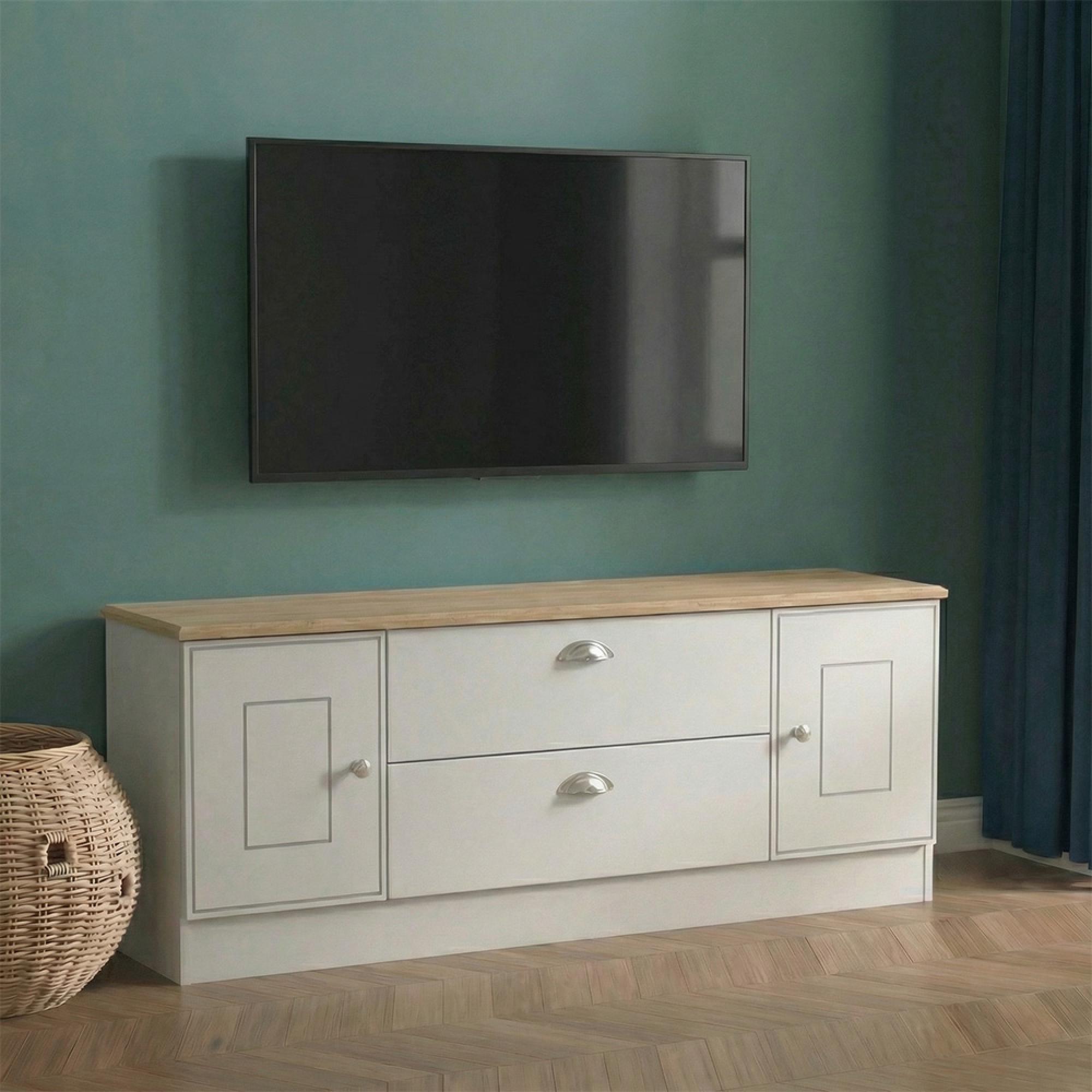 Victoria TV Unit - 145cm - Grey and Riviera Oak