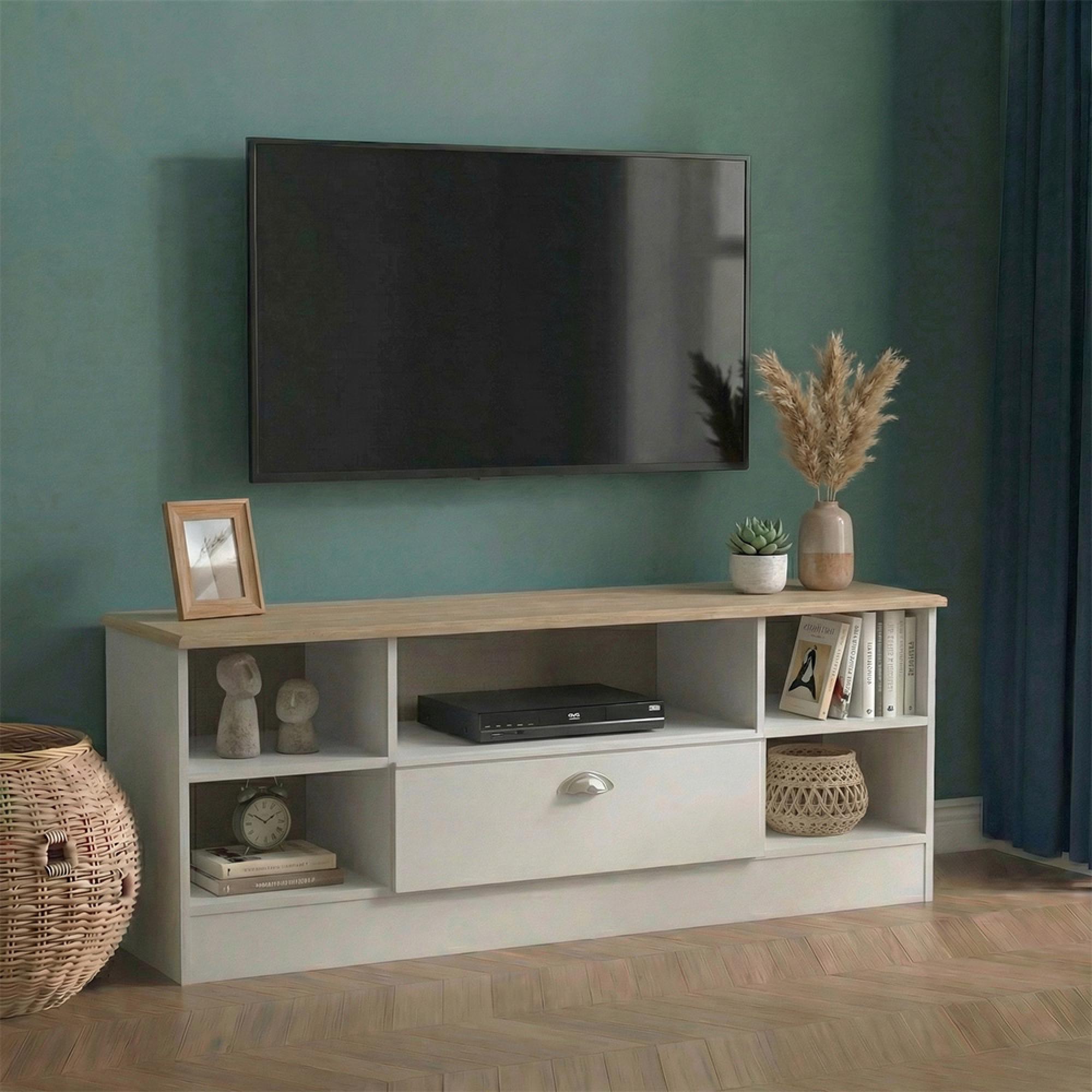 Victoria TV Unit - 145cm - Wide - Grey and Riviera Oak