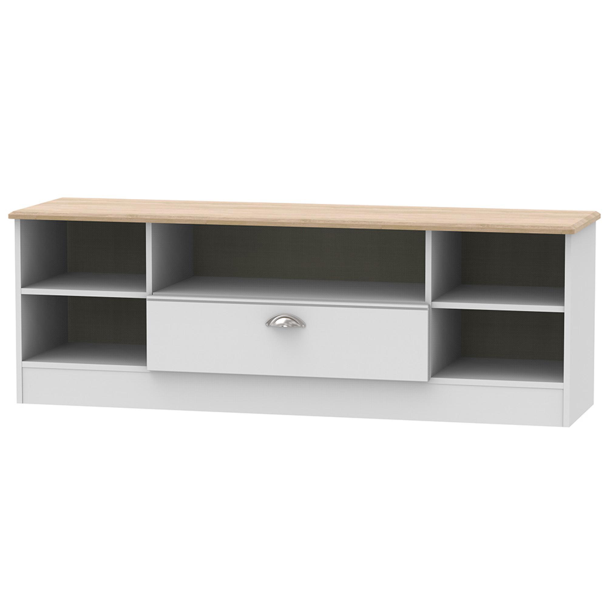 Victoria TV Unit - 145cm - Wide - Grey and Riviera Oak
