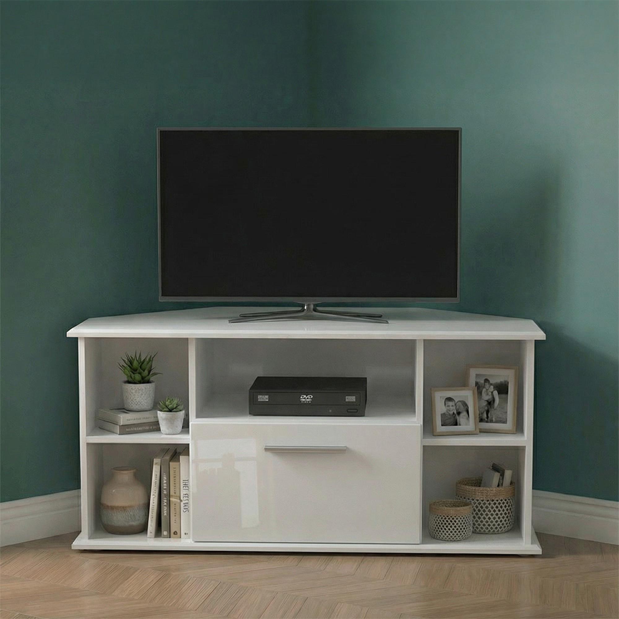 Knightsbridge TV Unit - 115cm - Corner - White Gloss
