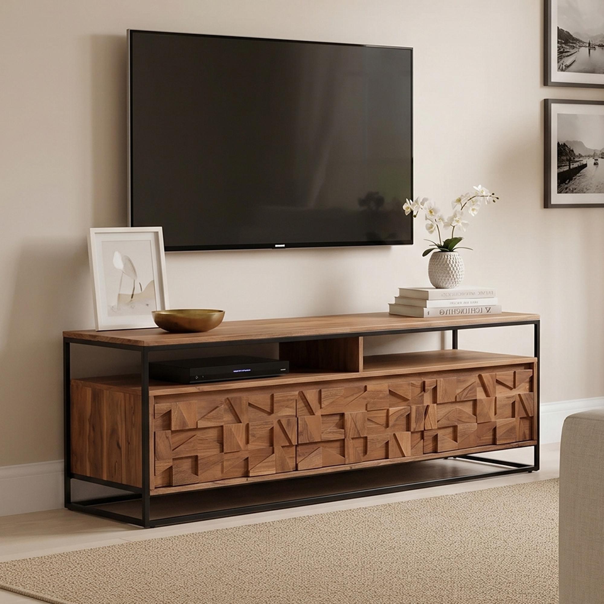 Axis Acacia Wood TV Unit - 142cm - Geometric
