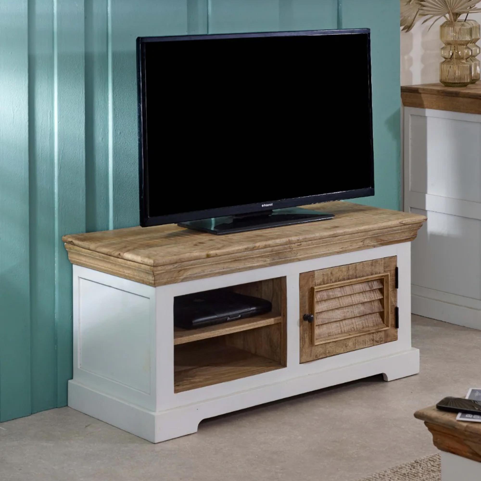 Alfie TV Cabinet - 110cm - White - Mango Wood