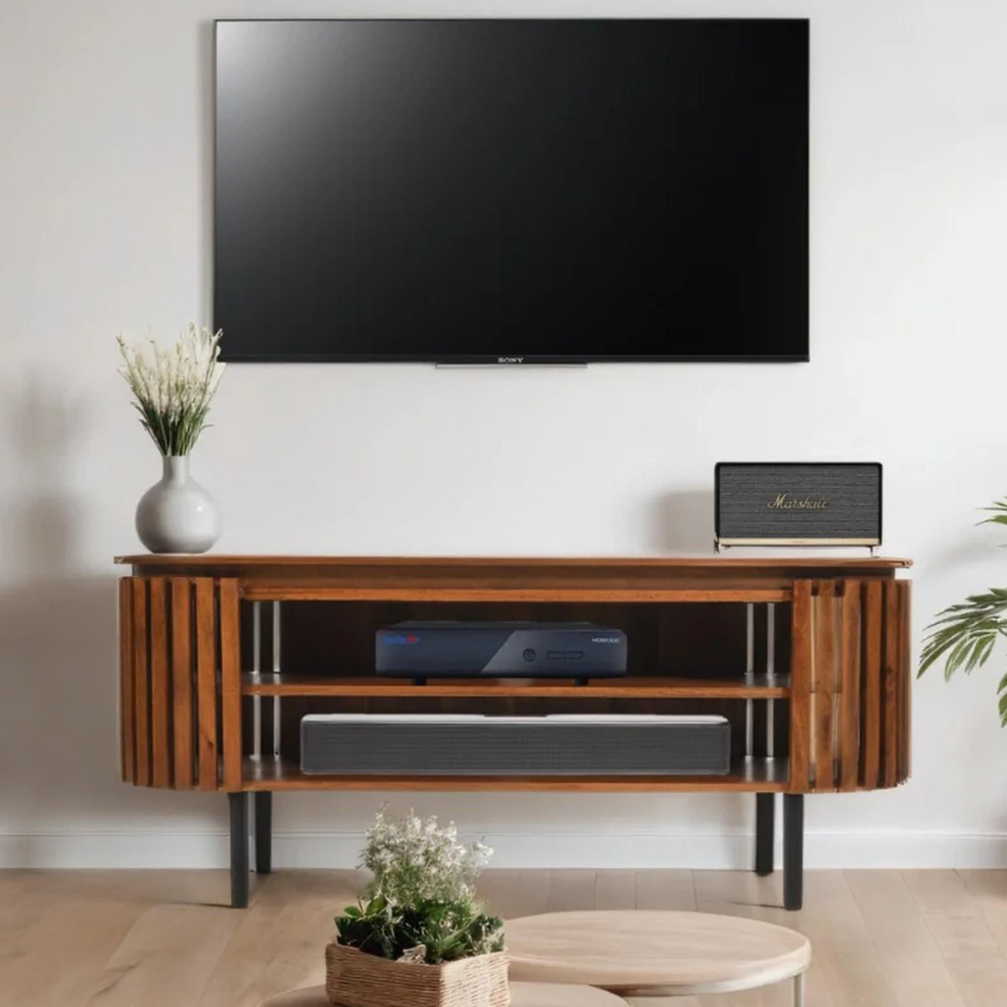 Slatted TV Unit - 140cm - Oval - Slatted - Mango Wood