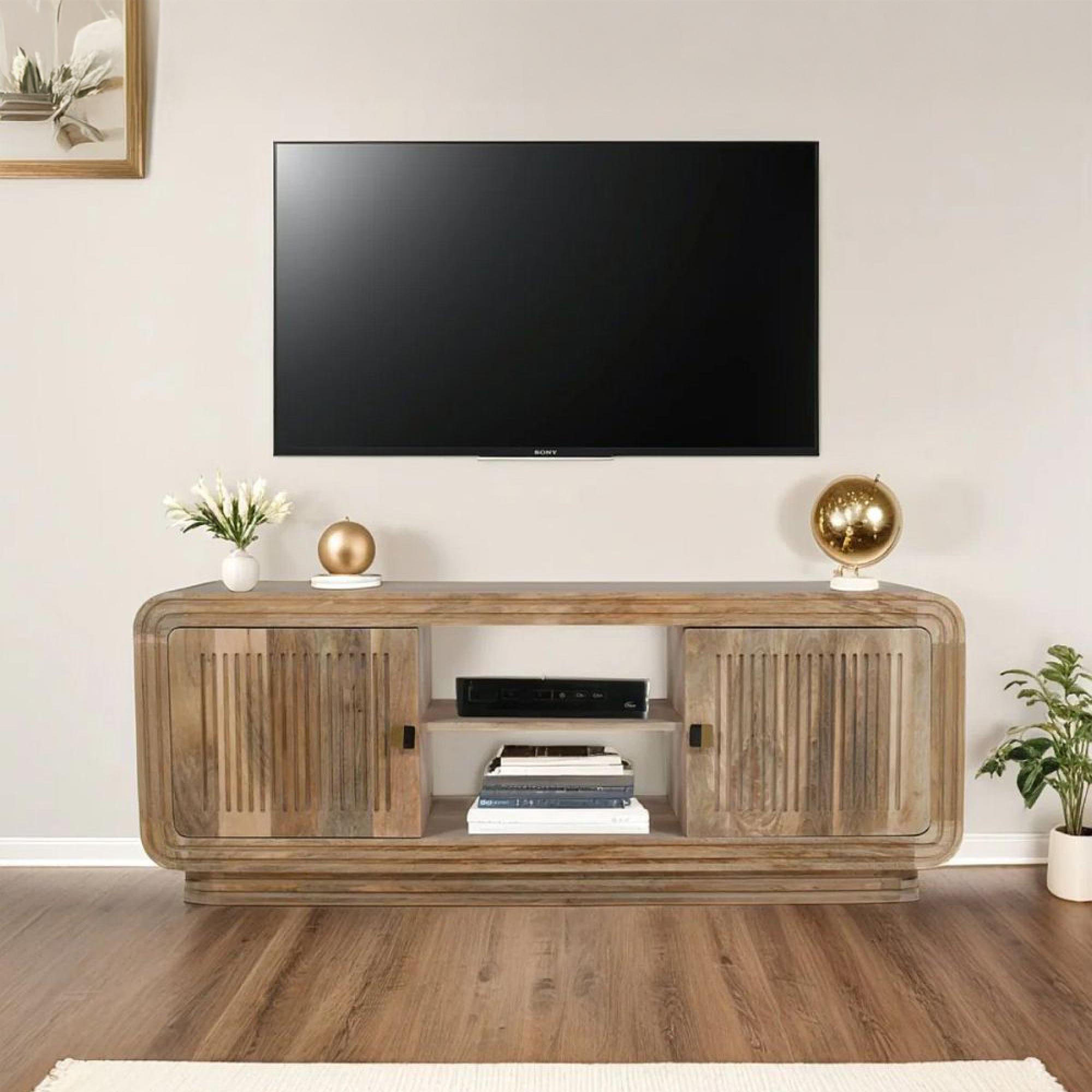 Hudson TV Unit - 145cm - Ribbed Carved - Mango Wood
