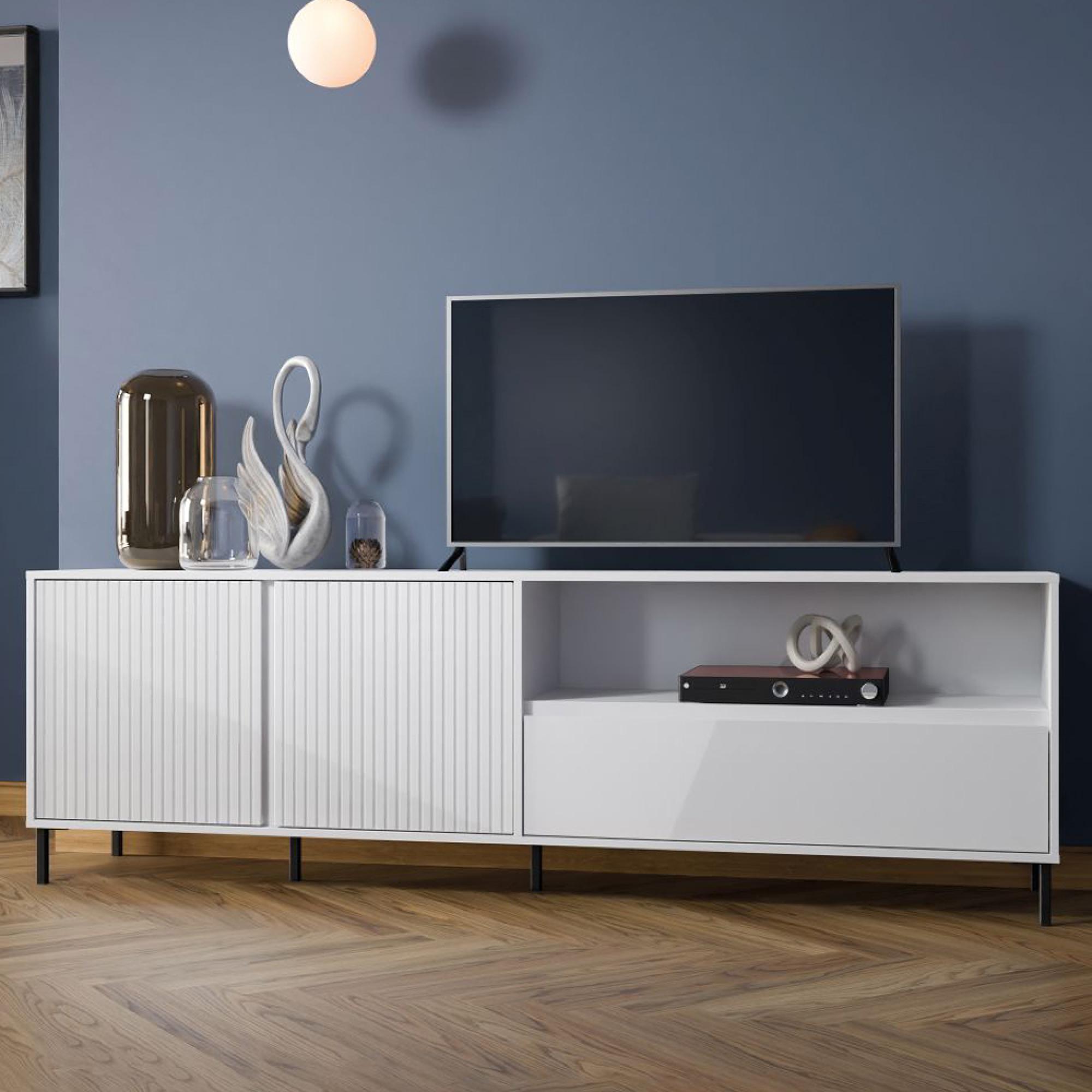 Avenale TV Cabinet - 2 Door - 1 Drawer - 207.8cm - Wide - Alpine White High Gloss