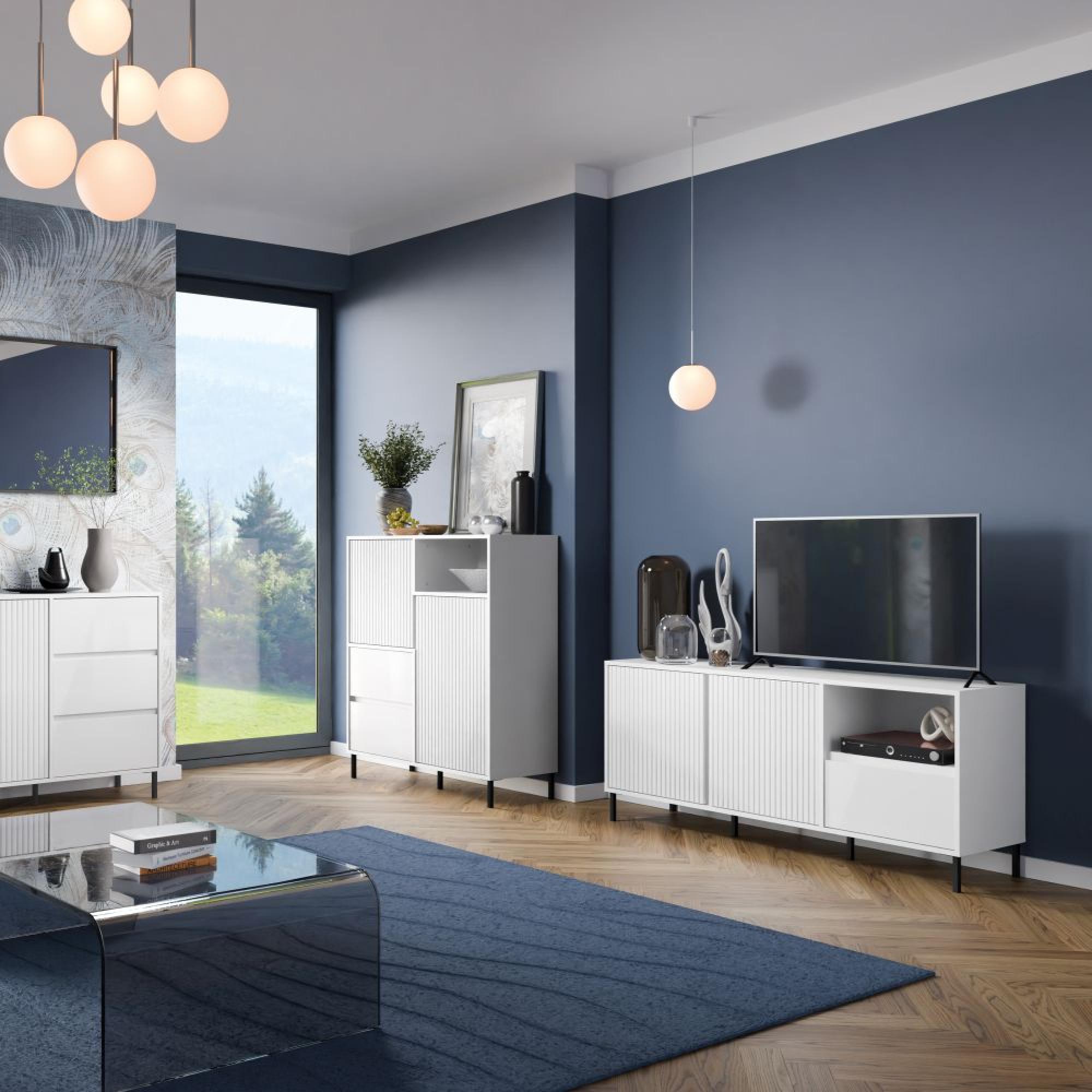 Avenale TV Cabinet - 2 Door - 1 Drawer - 157.8cm - Alpine White High Gloss