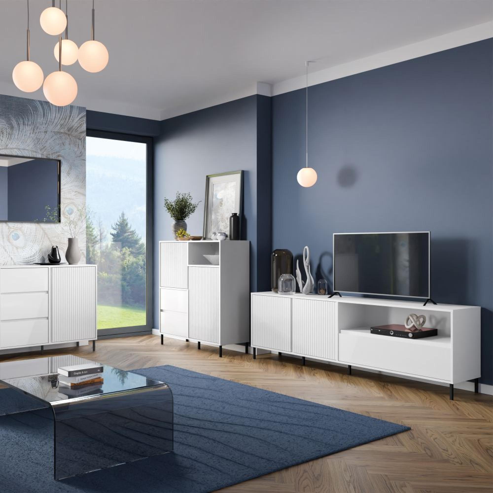 Avenale TV Cabinet - 2 Door - 1 Drawer - 207.8cm - Wide - Alpine White High Gloss