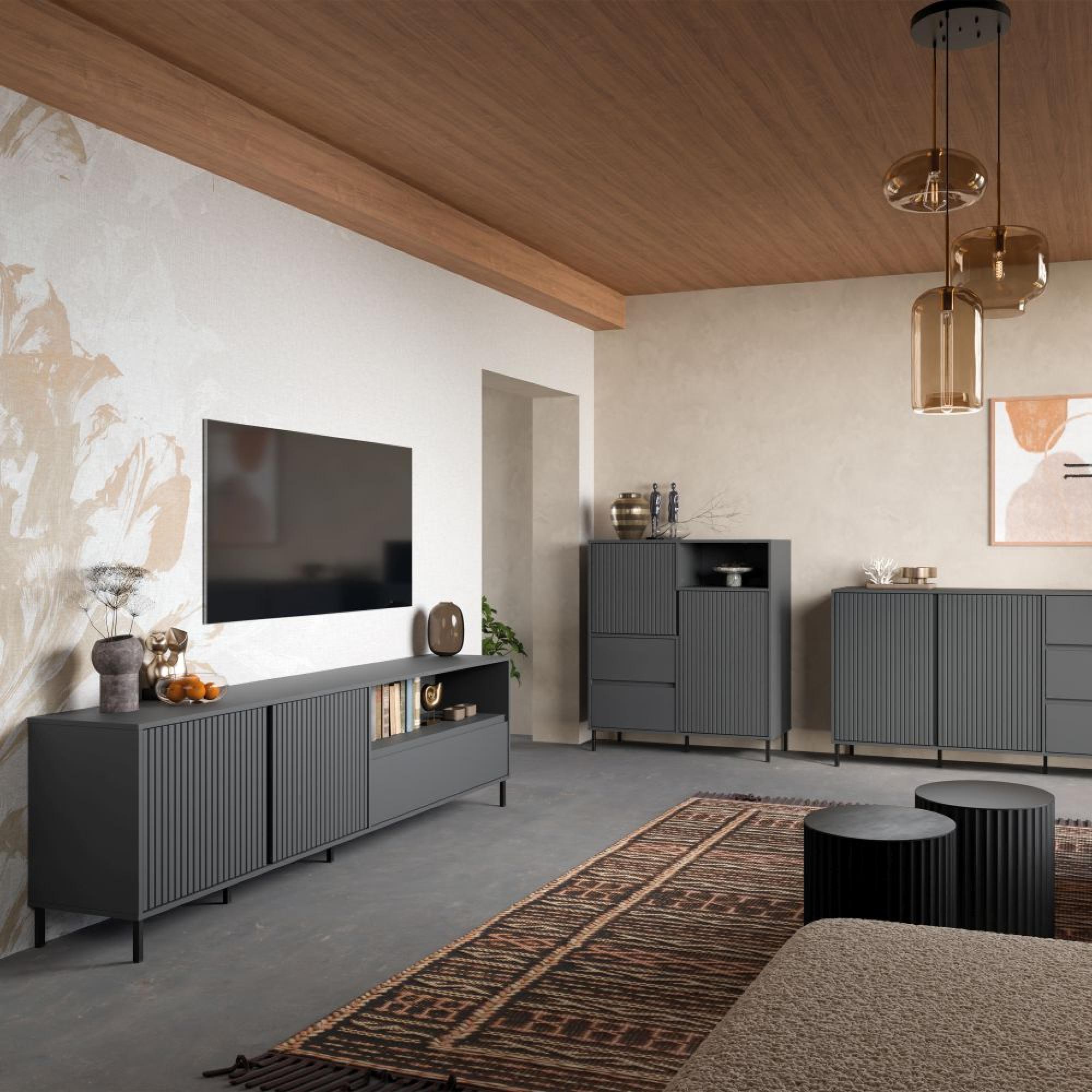 Avenale TV Cabinet - 2 Door - 1 Drawer - 207.8cm - Wide - Anthracite