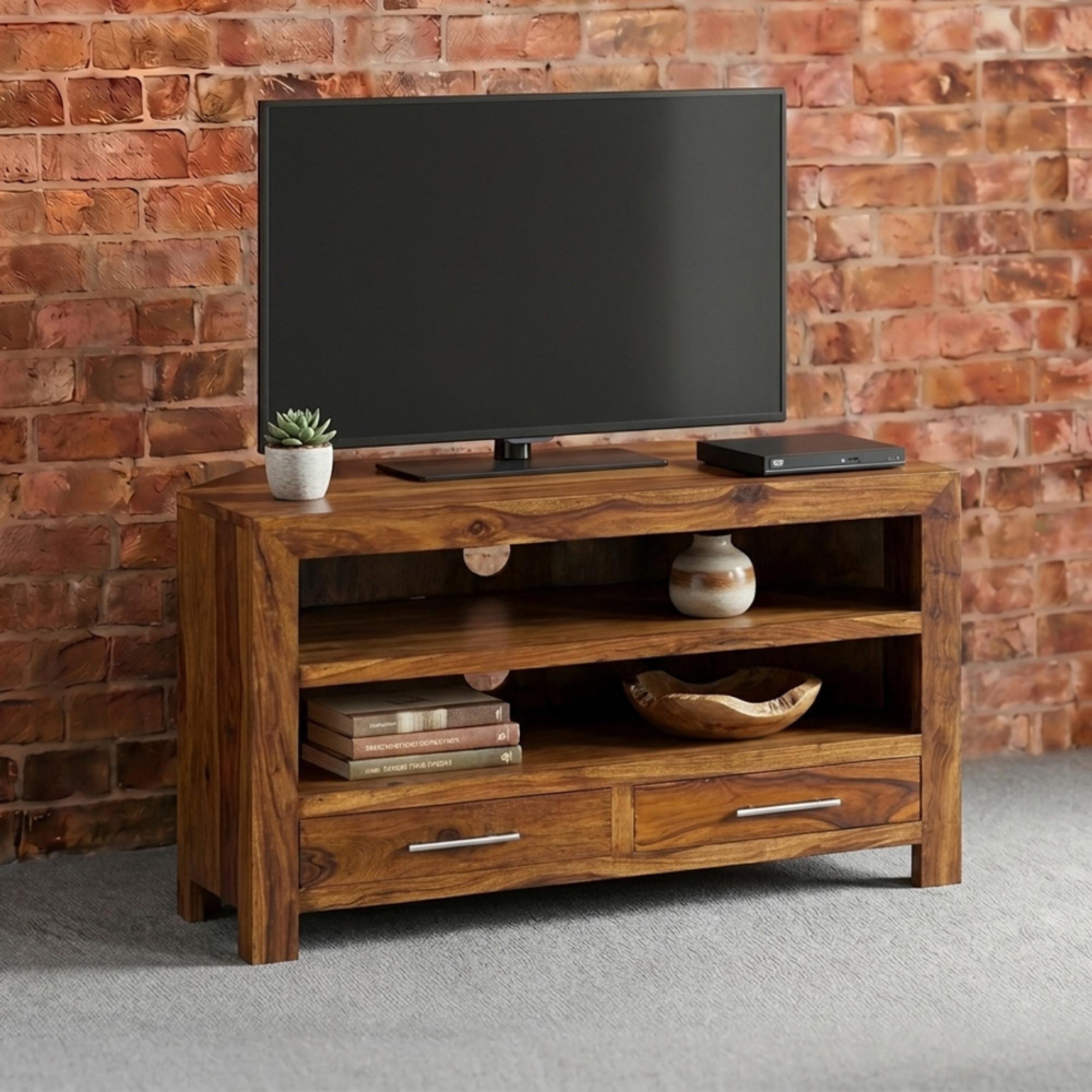 Cuban TV Cabinet - Corner - 100cm - Sheesham Wood