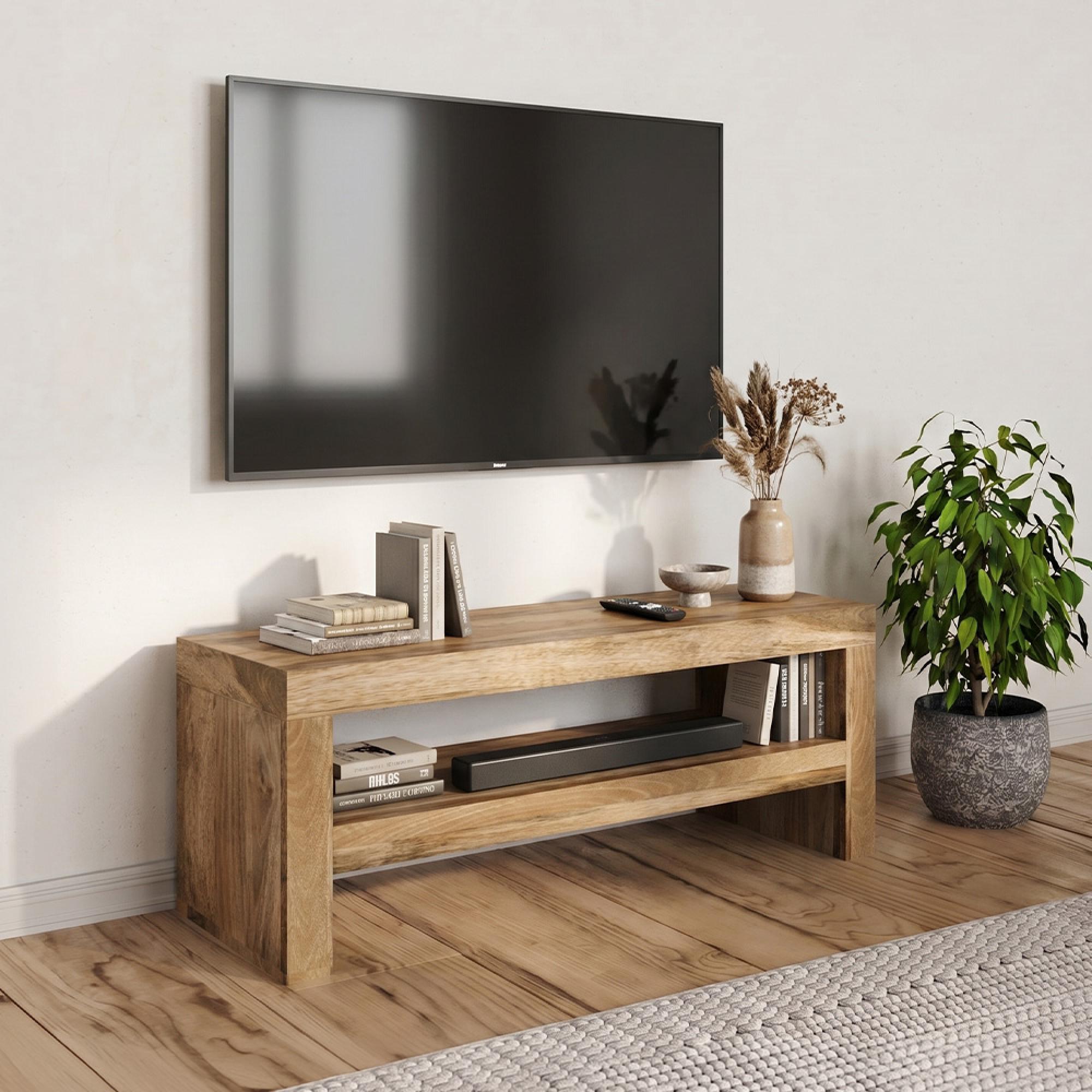 Cube TV Unit - 110cm - Natural Mango Wood