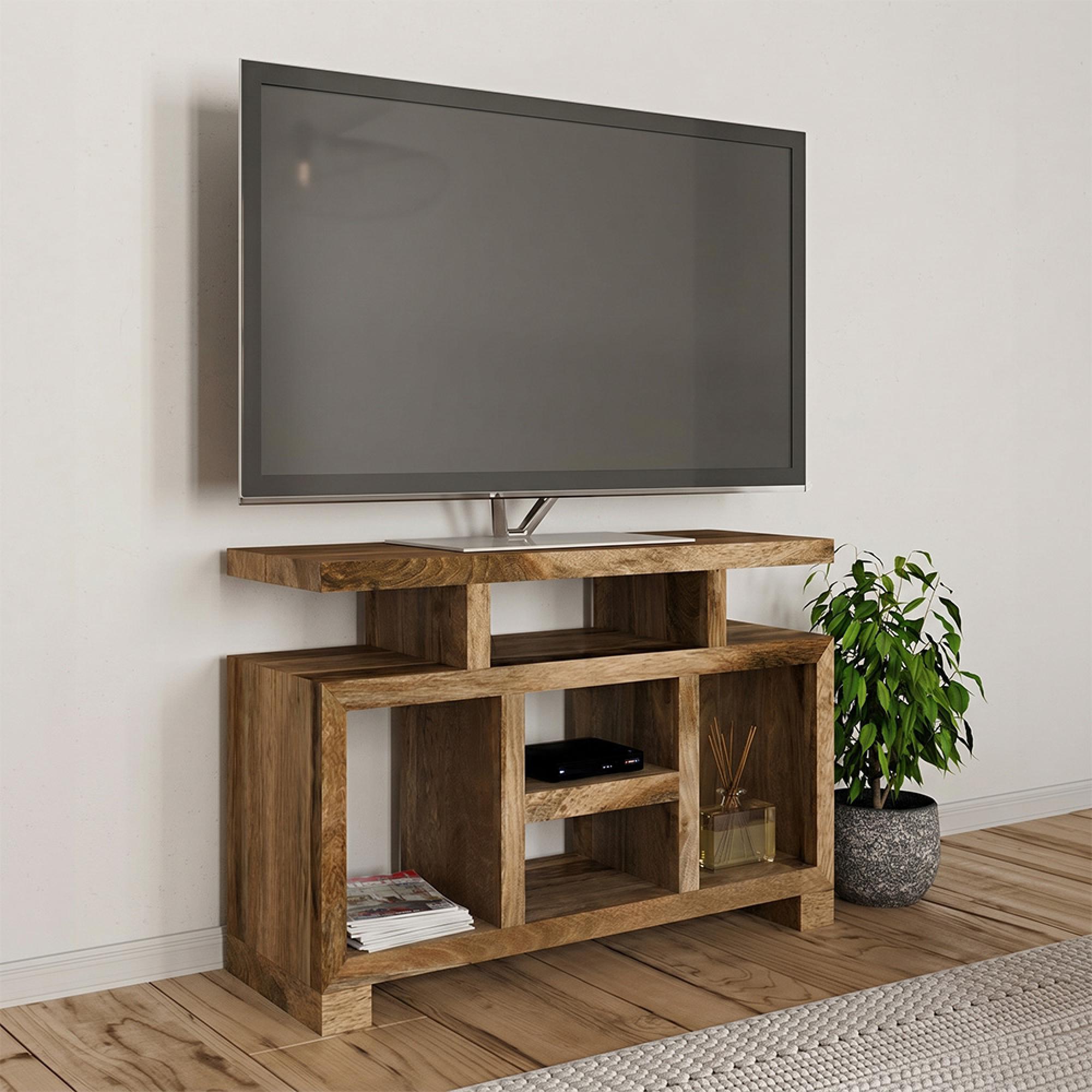 Cube TV Unit - 118cm - Light Mango Wood