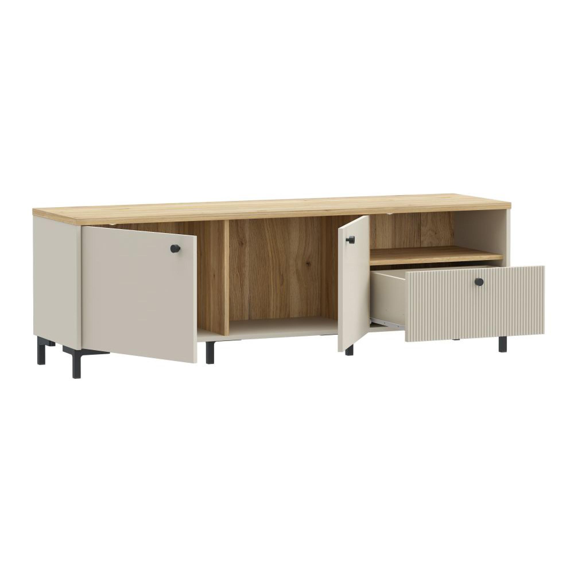 Bixbite TV Unit - 2 Door - 1 Drawer - 152.8cm - Fluted - Light Oak and Sand