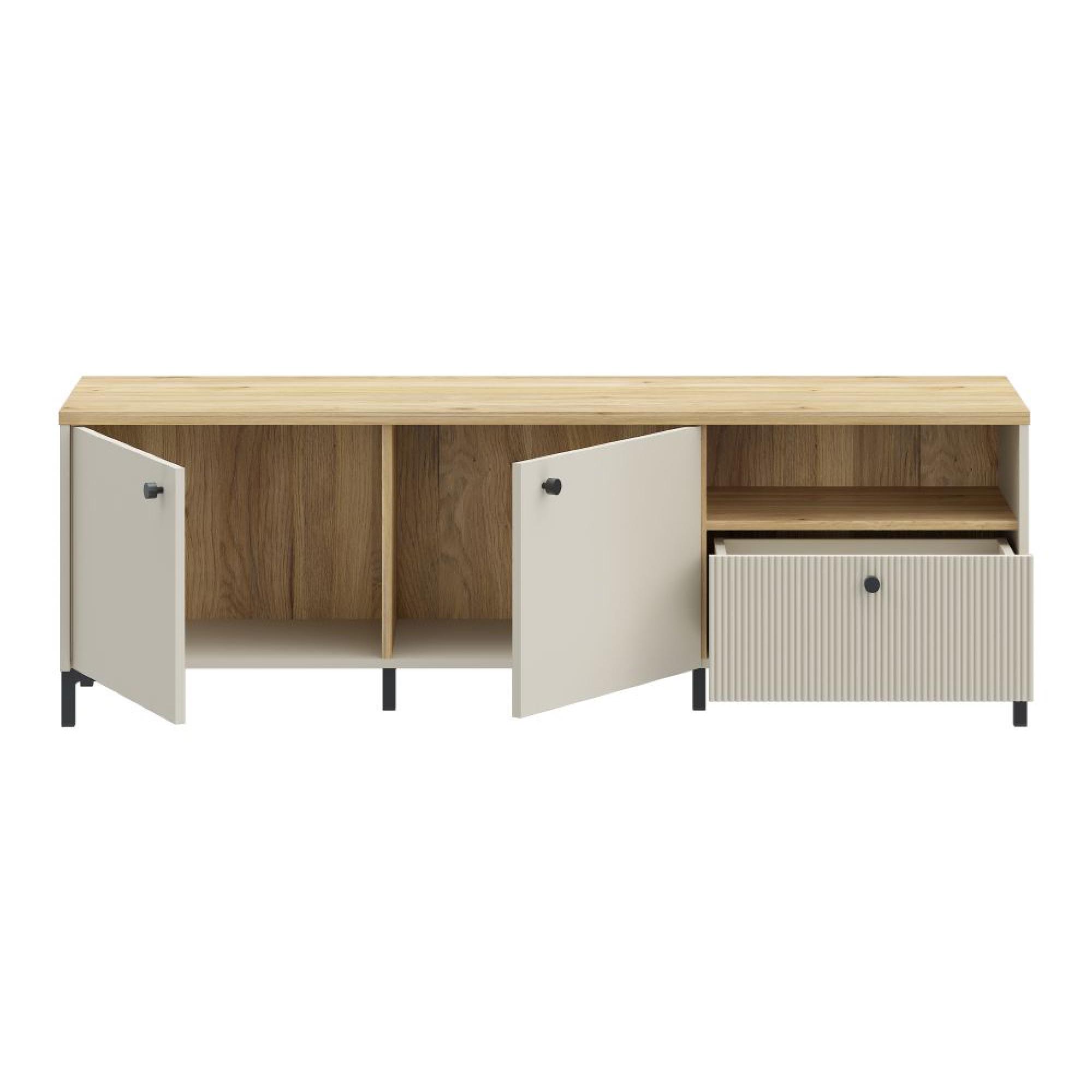 Bixbite TV Unit - 2 Door - 1 Drawer - 152.8cm - Fluted - Light Oak and Sand