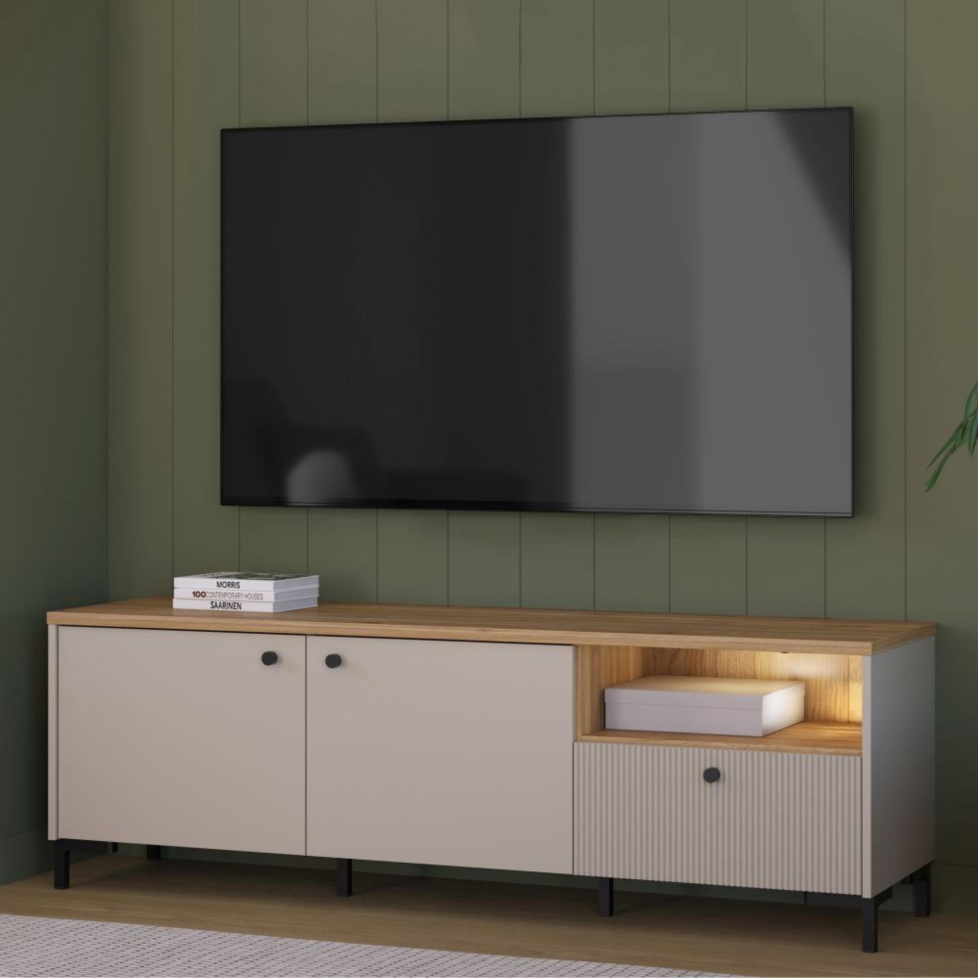 Bixbite TV Unit - 2 Door - 1 Drawer - 152.8cm - Fluted - Light Oak and Sand