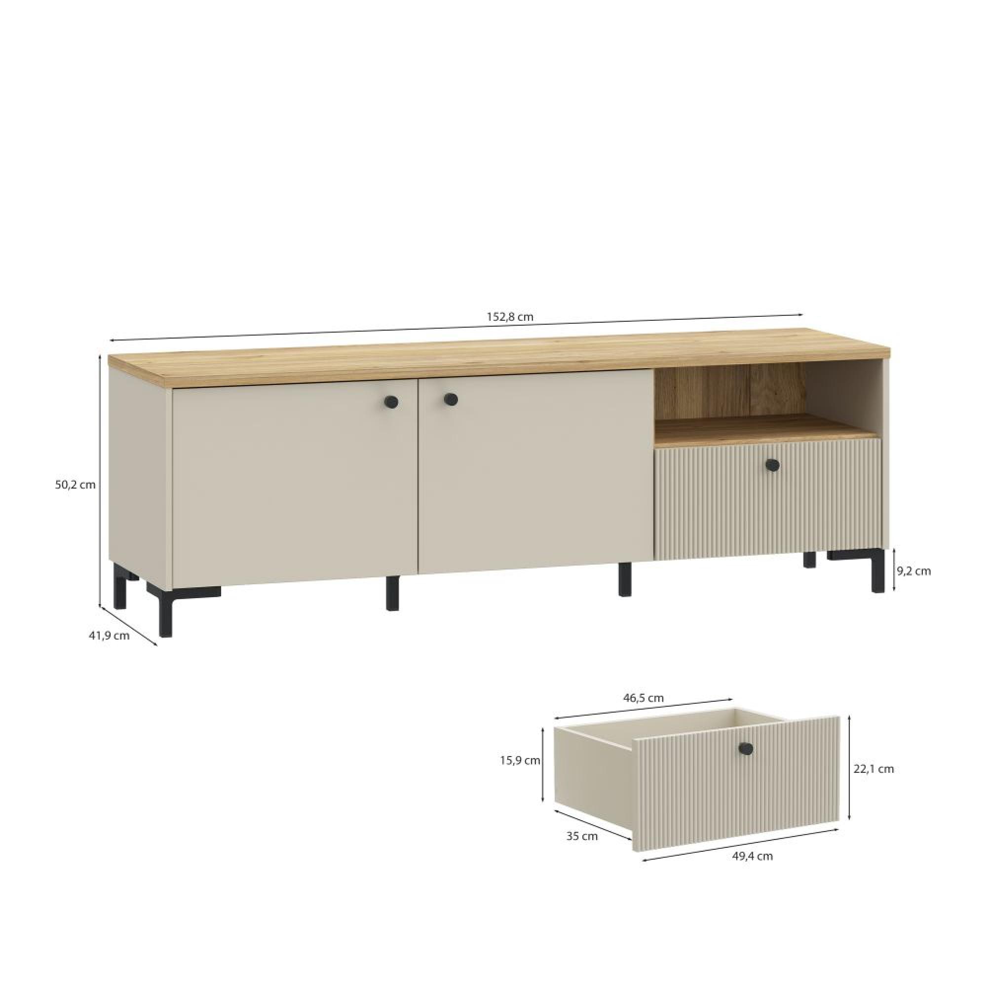 Bixbite TV Unit - 2 Door - 1 Drawer - 152.8cm - Fluted - Light Oak and Sand