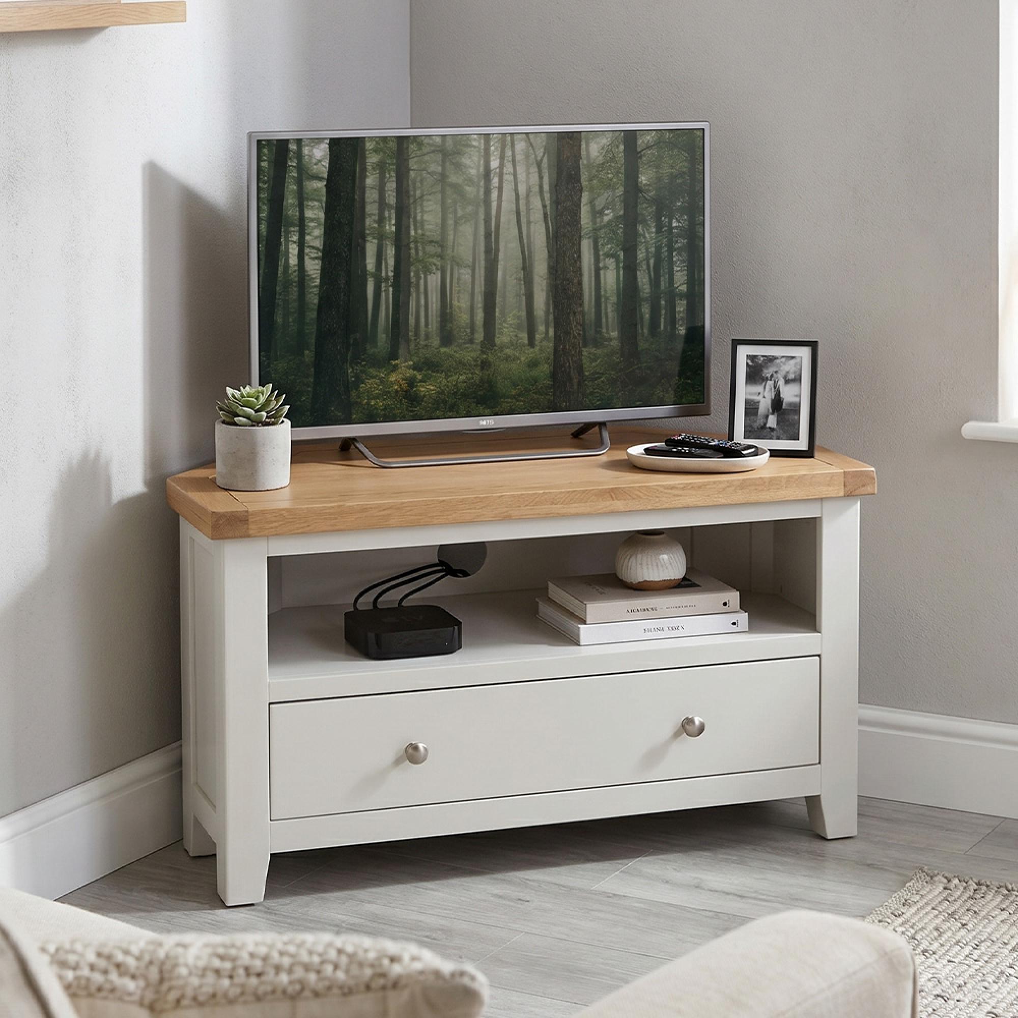 Melbourne TV Unit - Corner - 102cm - White and Wood