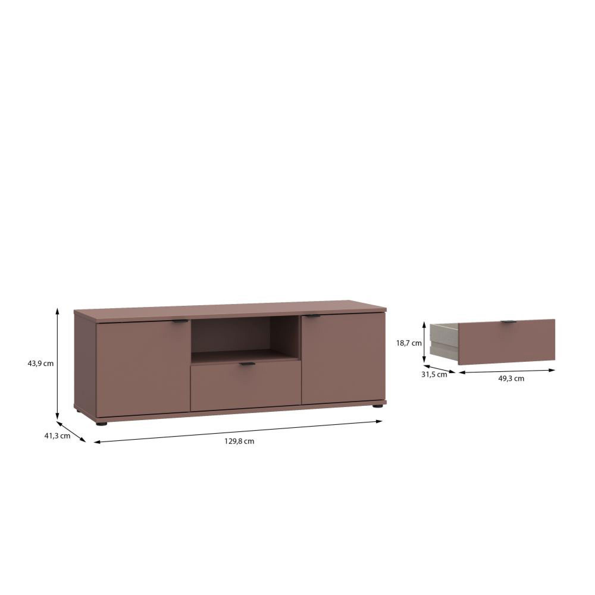 Ganymede TV Unit - 2 Door - 1 Drawer - 129.8cm - Terracotta