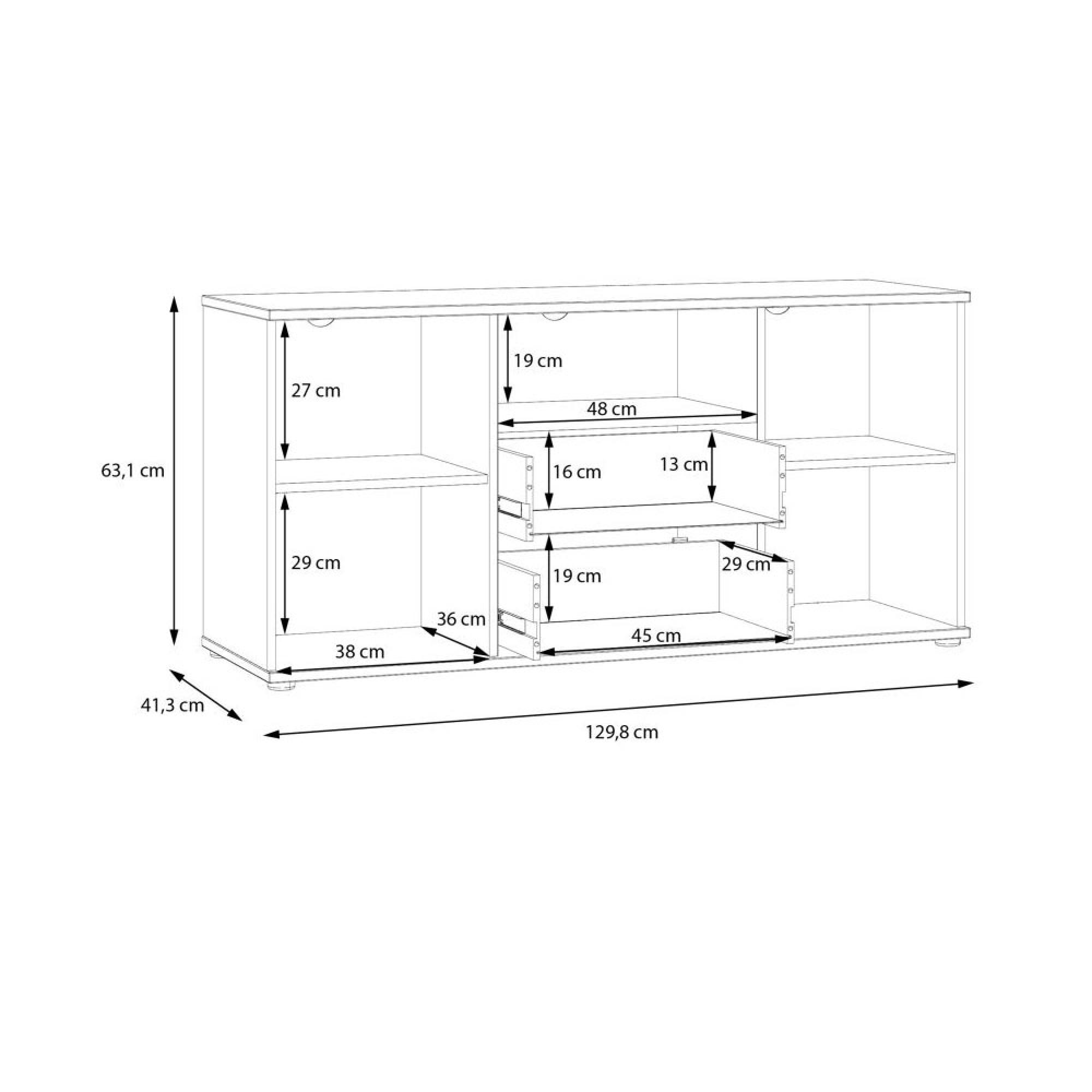 Ganymede TV Unit - 2 Door - 2 Drawer - 129.8cm - Light Grey