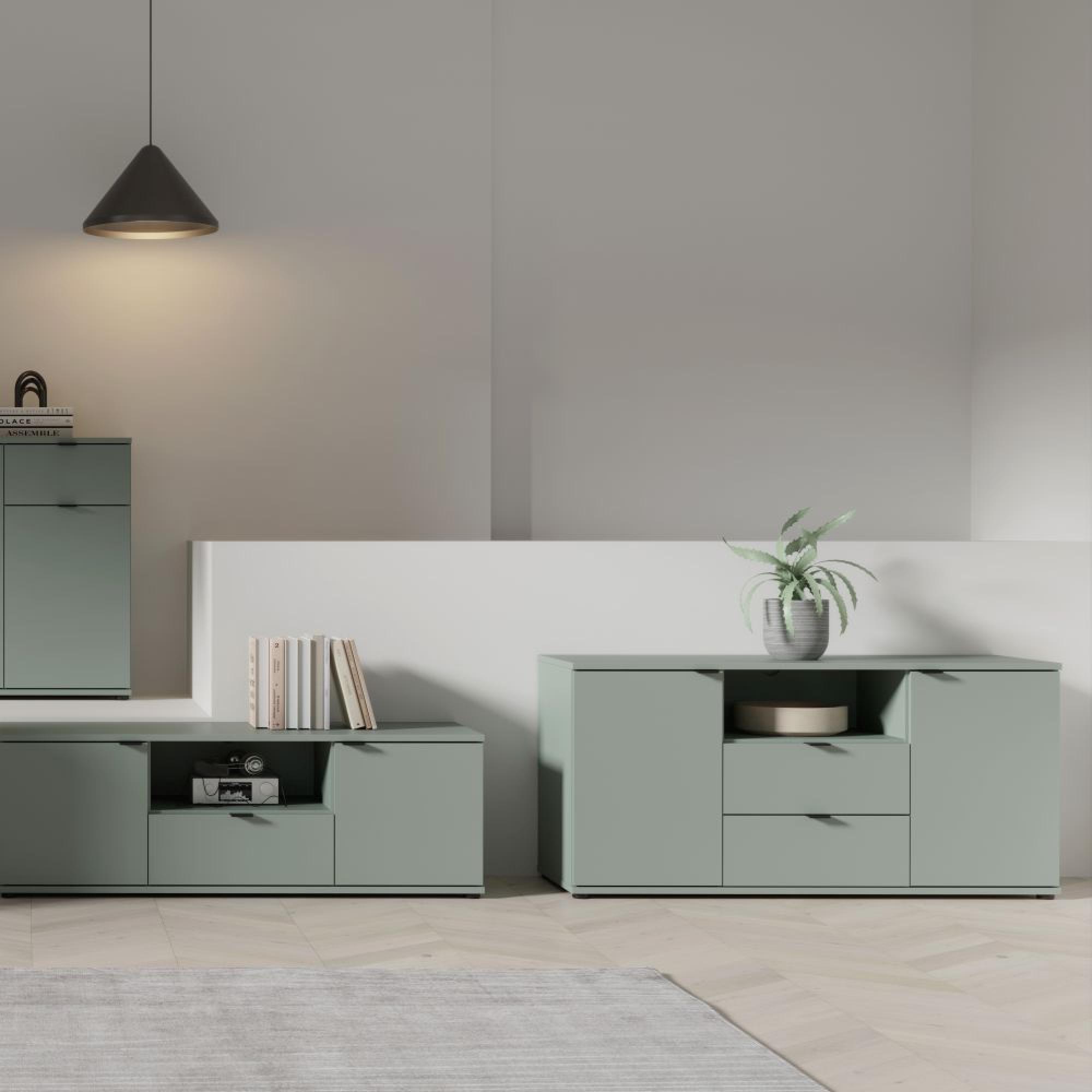 Ganymede TV Unit - 2 Door - 2 Drawer - 129.8cm - Sage Green