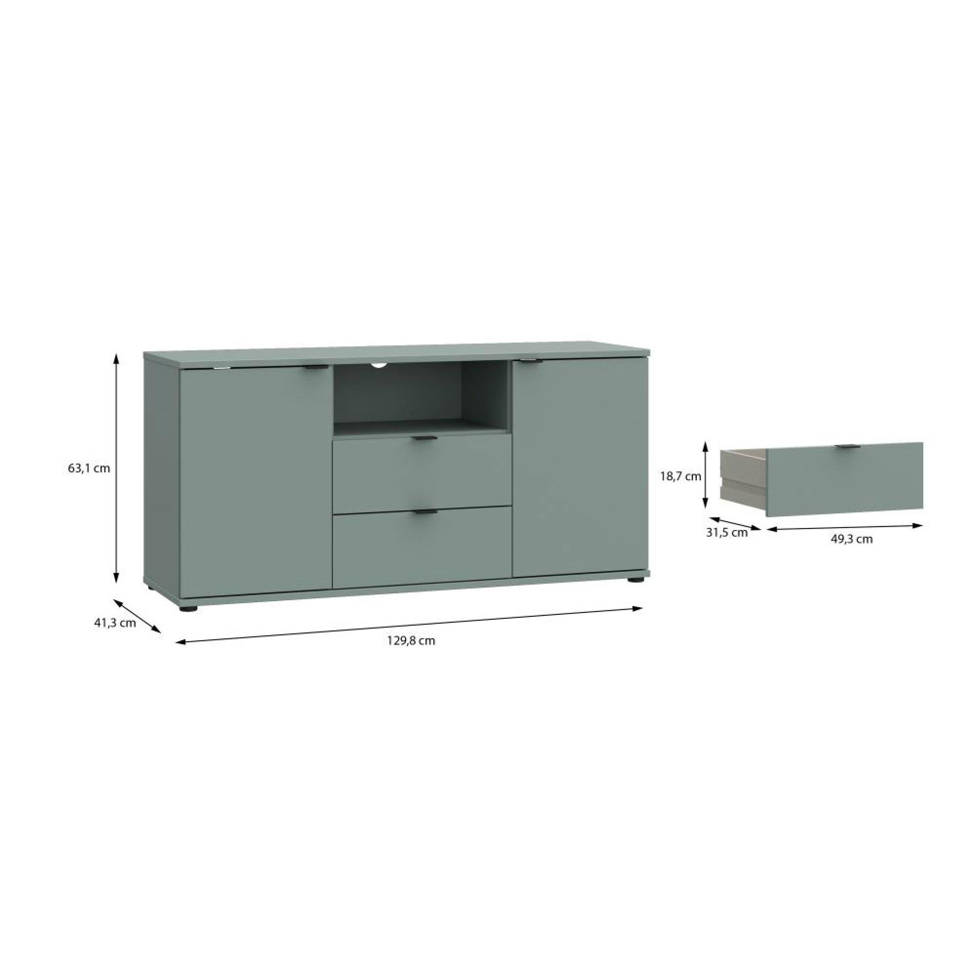 Ganymede TV Unit - 2 Door - 2 Drawer - 129.8cm - Sage Green
