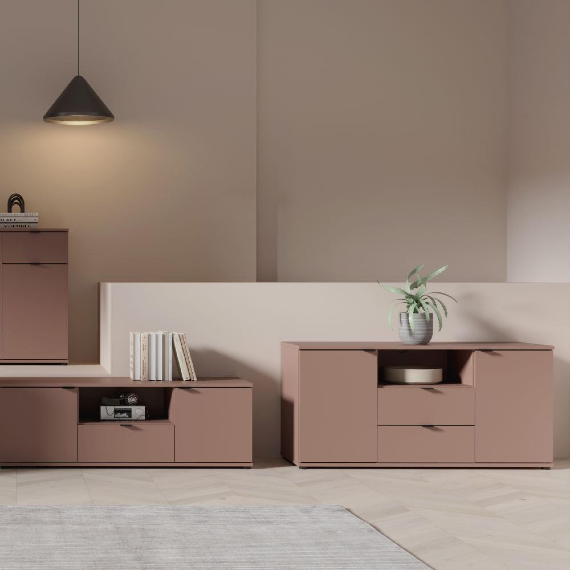 Ganymede TV Unit - 2 Door - 2 Drawer - 129.8cm - Terracotta