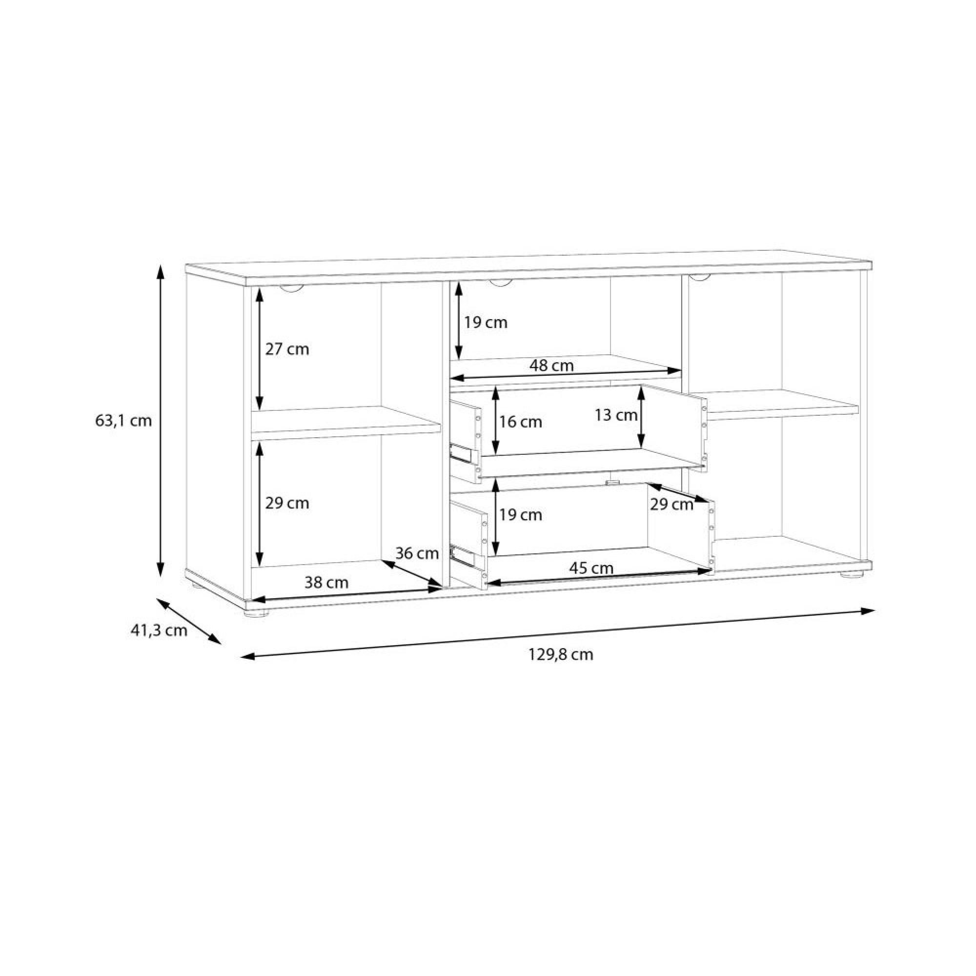 Ganymede TV Unit - 2 Door - 2 Drawer - 129.8cm - Terracotta