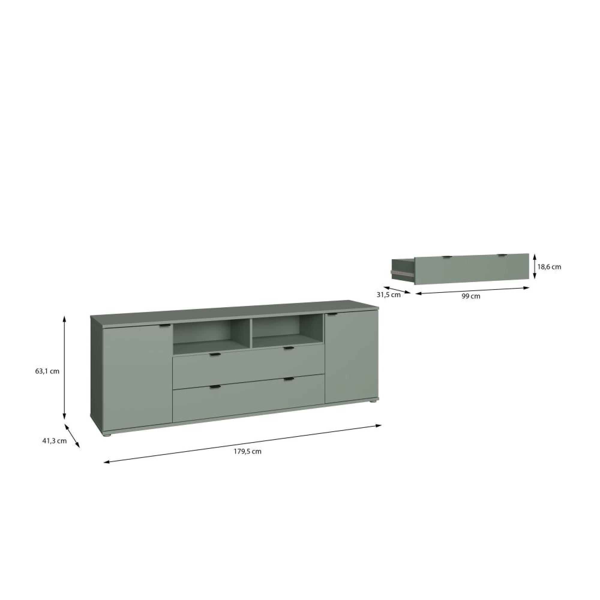Ganymede TV Unit - 2 Door - 2 Drawer - Wide - 179.5cm - Sage Green