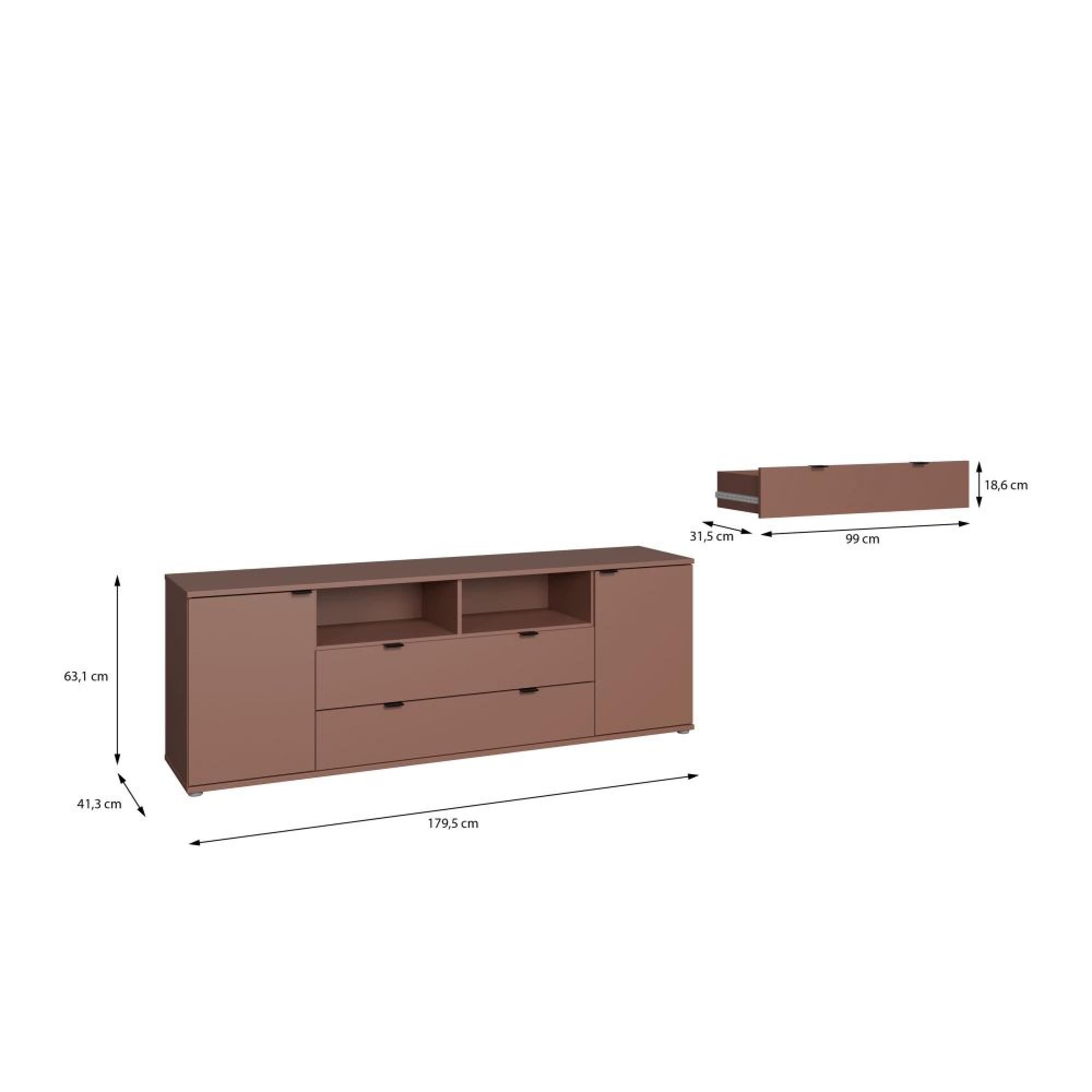 Ganymede TV Unit - 2 Door - 2 Drawer - Wide - 179.5cm - Terracotta