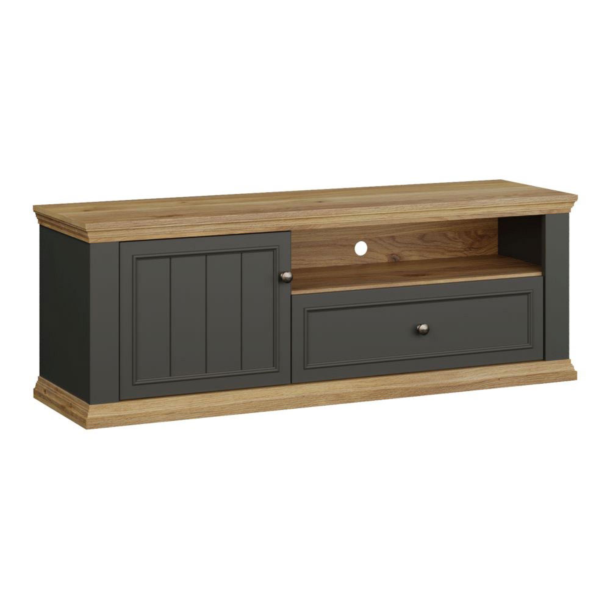 Pontypool TV Unit - 1 Door - 1 Drawer - 149.5cm - Dark Grey and Light Oak