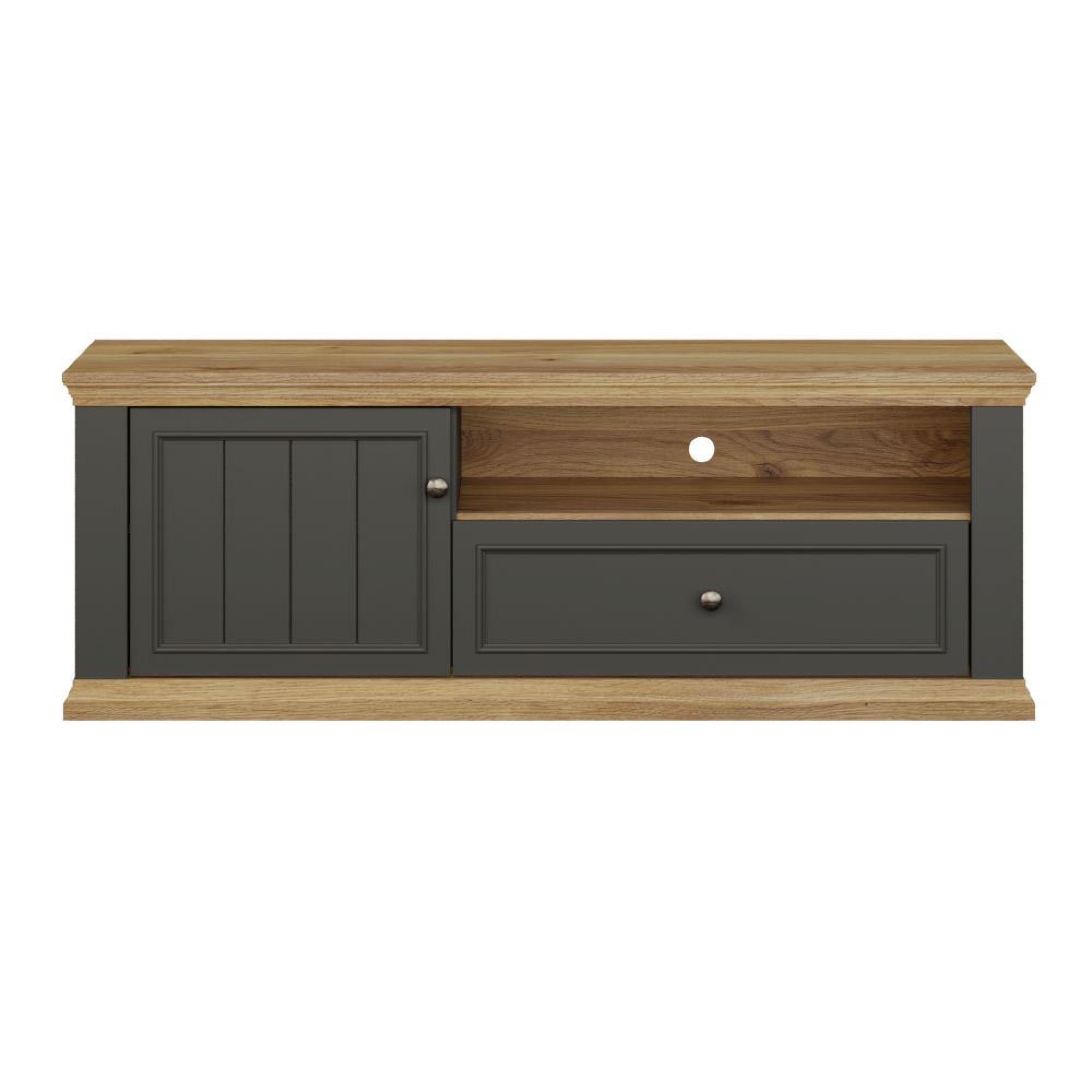 Pontypool TV Unit - 1 Door - 1 Drawer - 149.5cm - Dark Grey and Light Oak