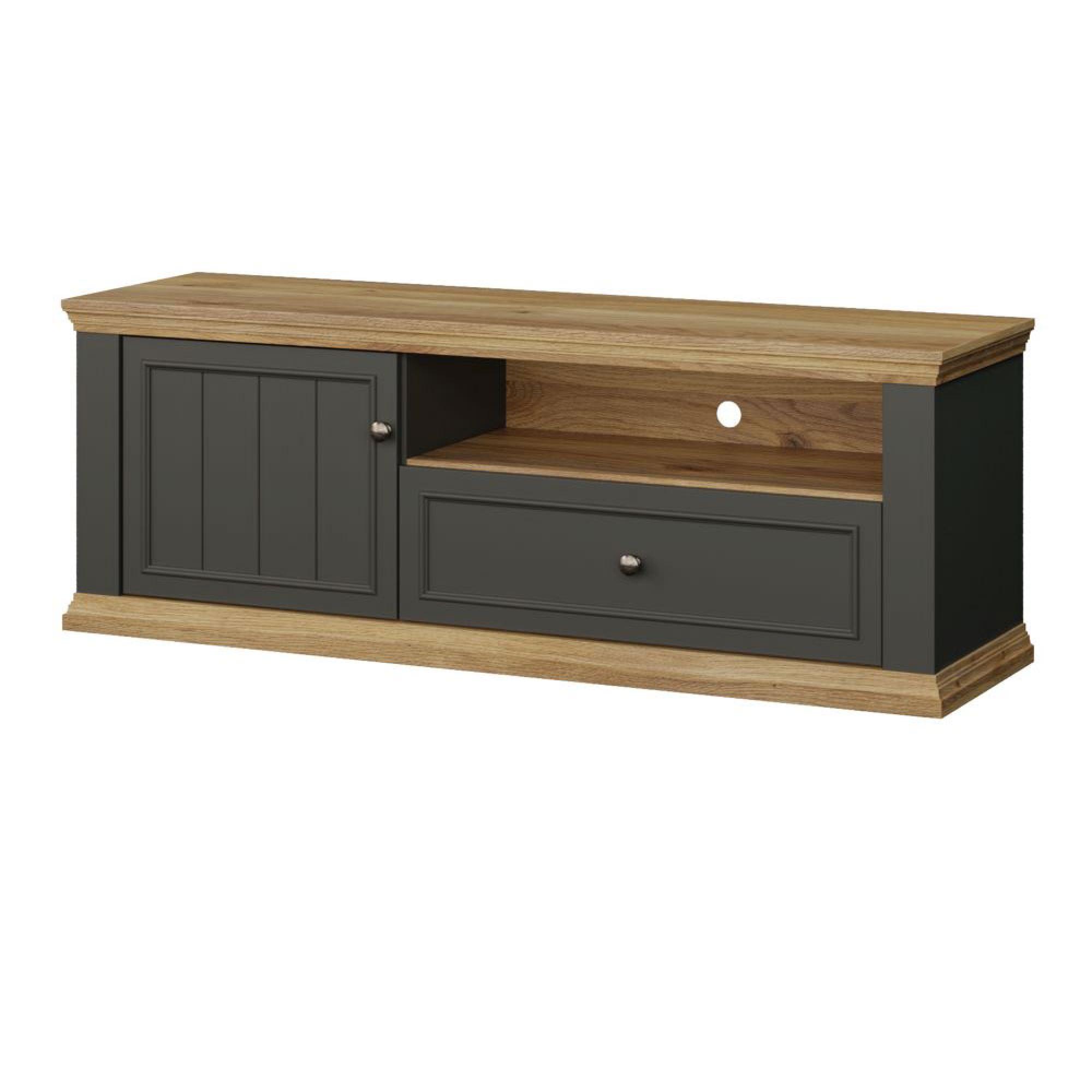Pontypool TV Unit - 1 Door - 1 Drawer - 149.5cm - Dark Grey and Light Oak