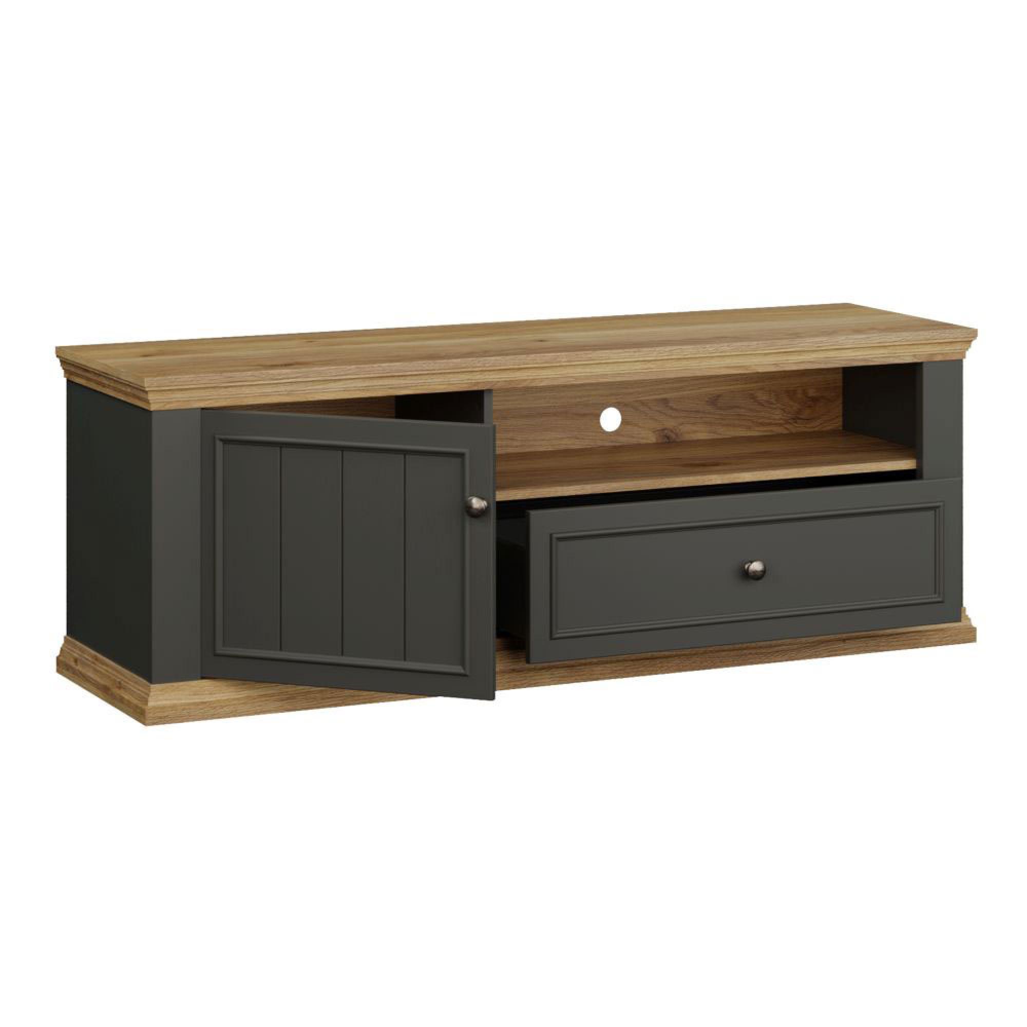 Pontypool TV Unit - 1 Door - 1 Drawer - 149.5cm - Dark Grey and Light Oak