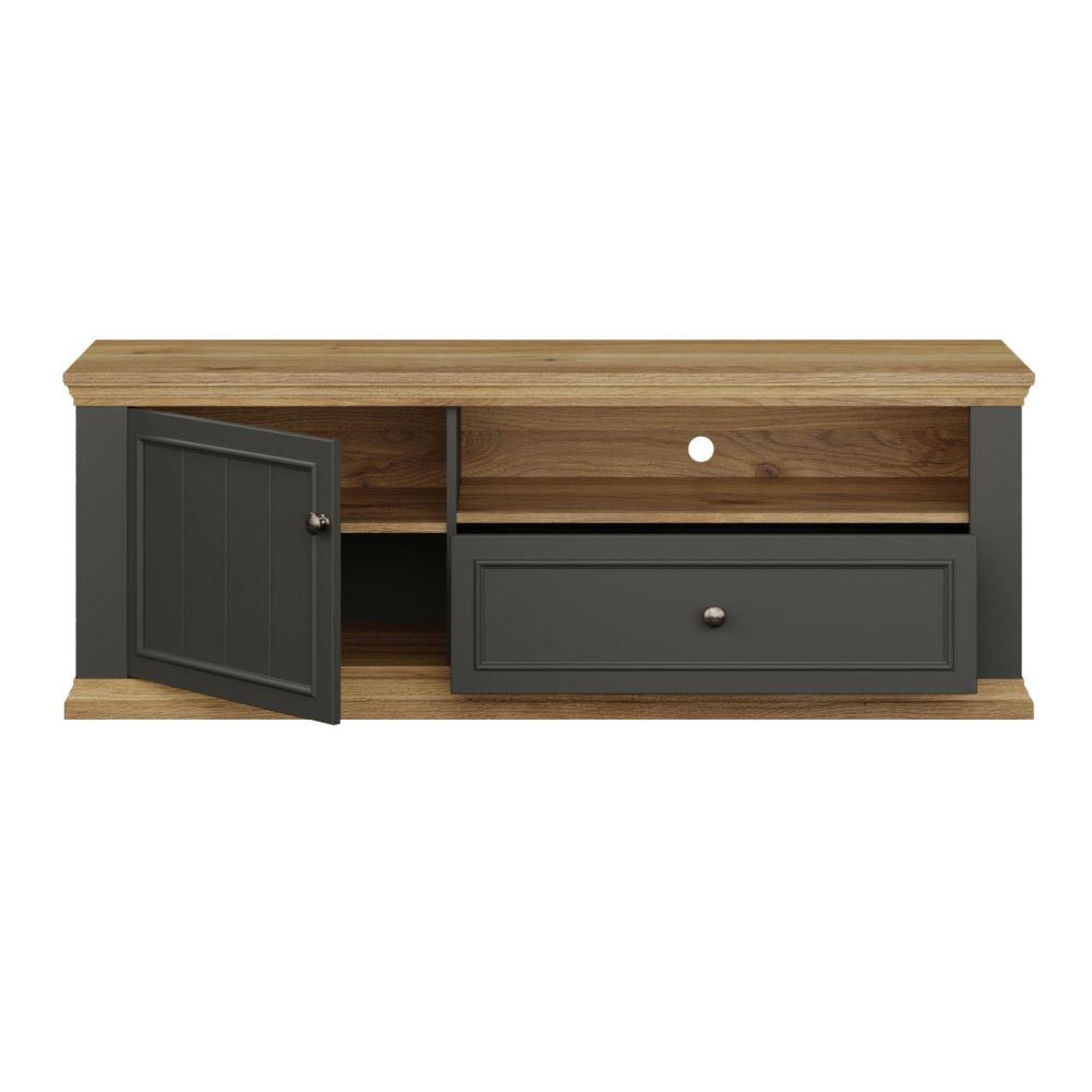 Pontypool TV Unit - 1 Door - 1 Drawer - 149.5cm - Dark Grey and Light Oak