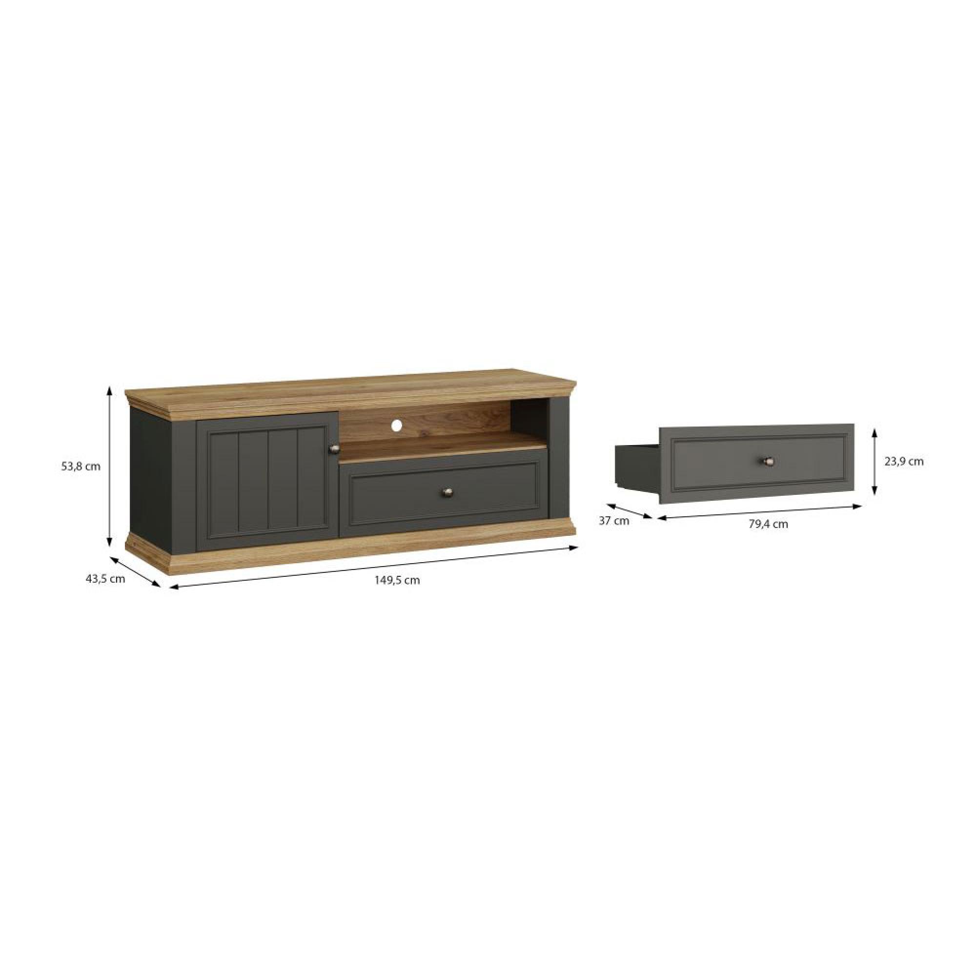 Pontypool TV Unit - 1 Door - 1 Drawer - 149.5cm - Dark Grey and Light Oak