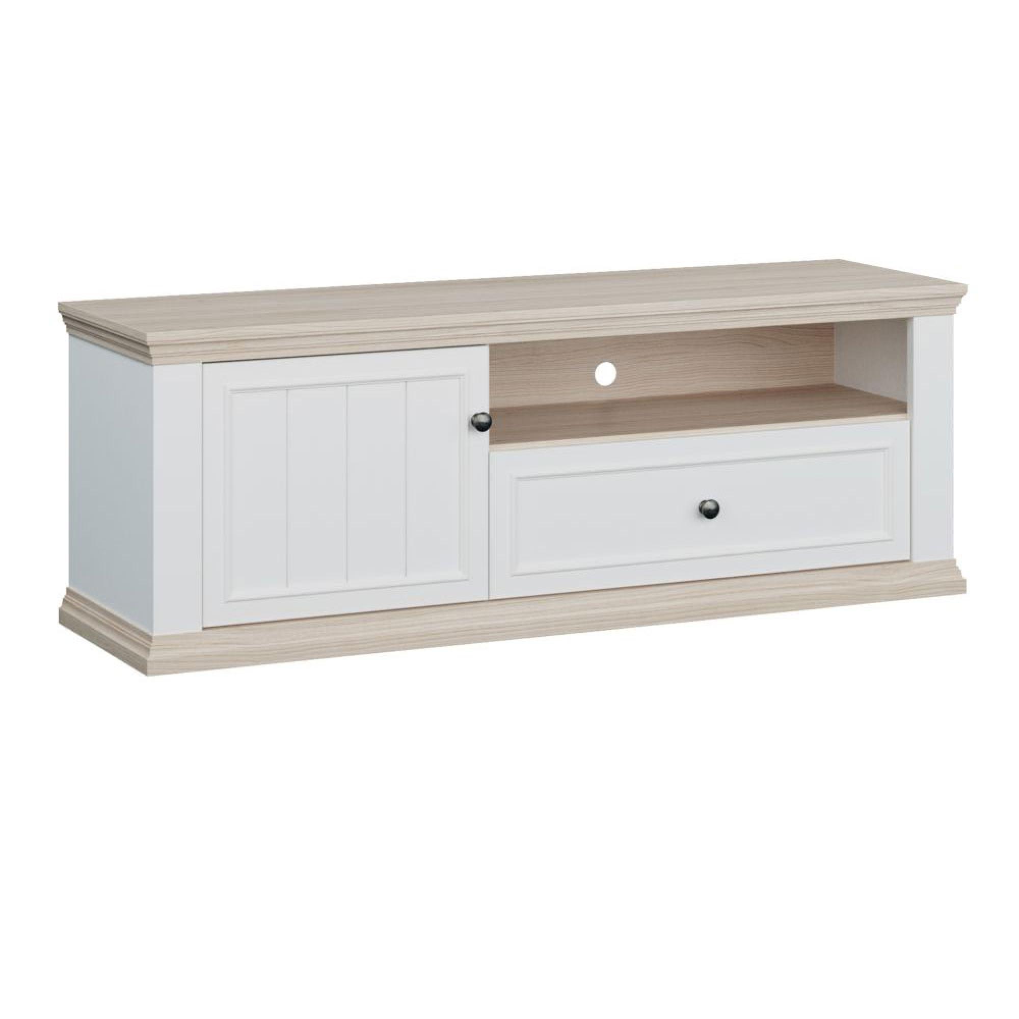 Pontypool TV Unit - 1 Door - 1 Drawer - 149.5cm - White and Riva Oak