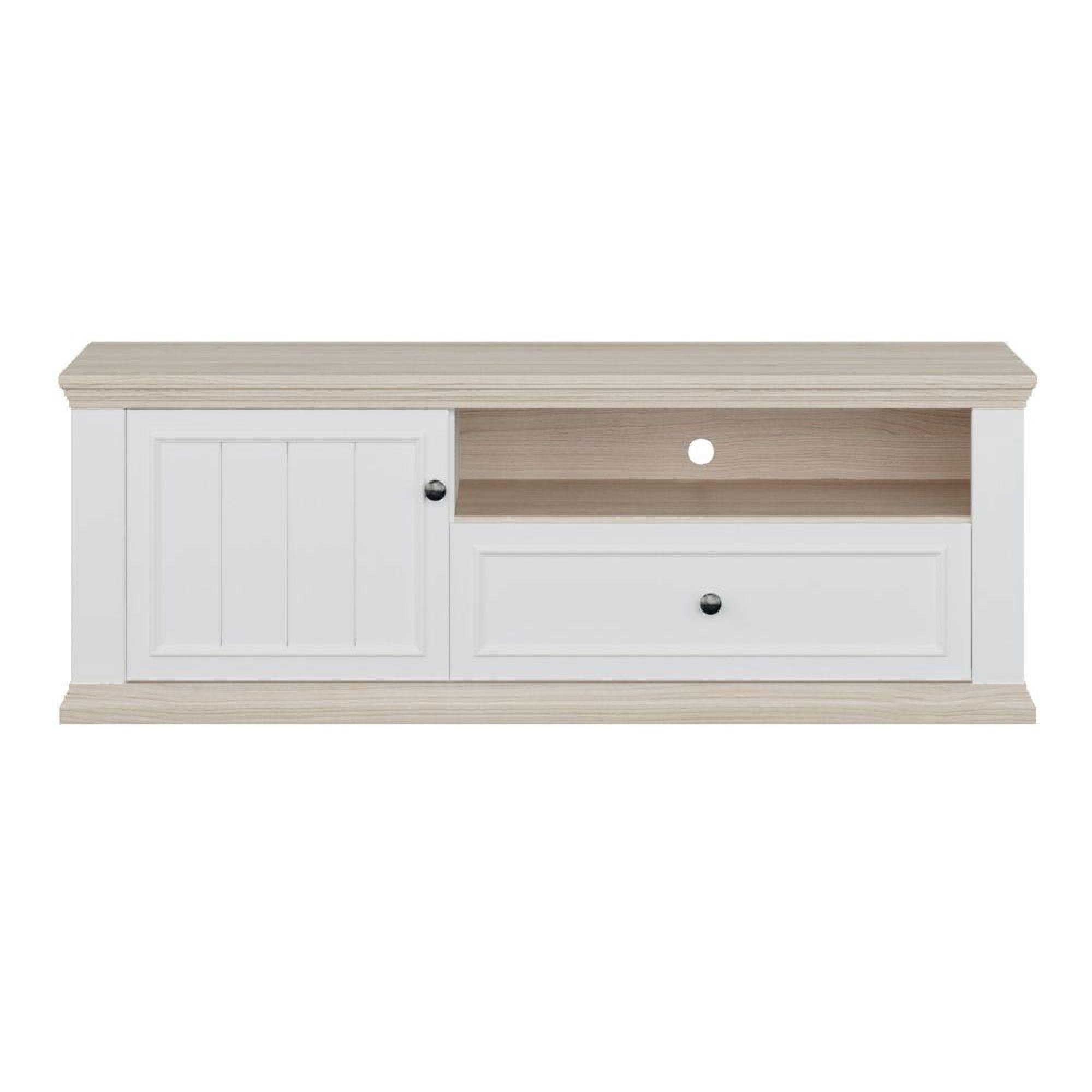 Pontypool TV Unit - 1 Door - 1 Drawer - 149.5cm - White and Riva Oak