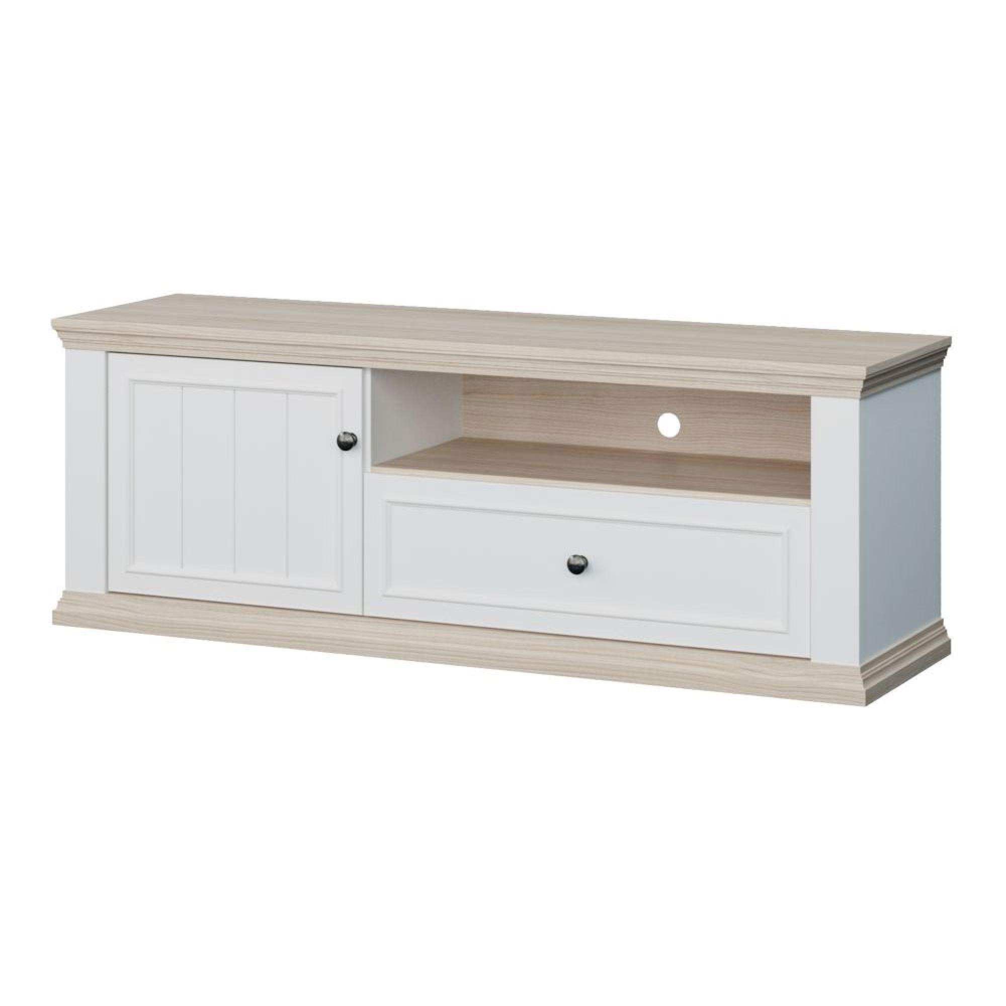 Pontypool TV Unit - 1 Door - 1 Drawer - 149.5cm - White and Riva Oak