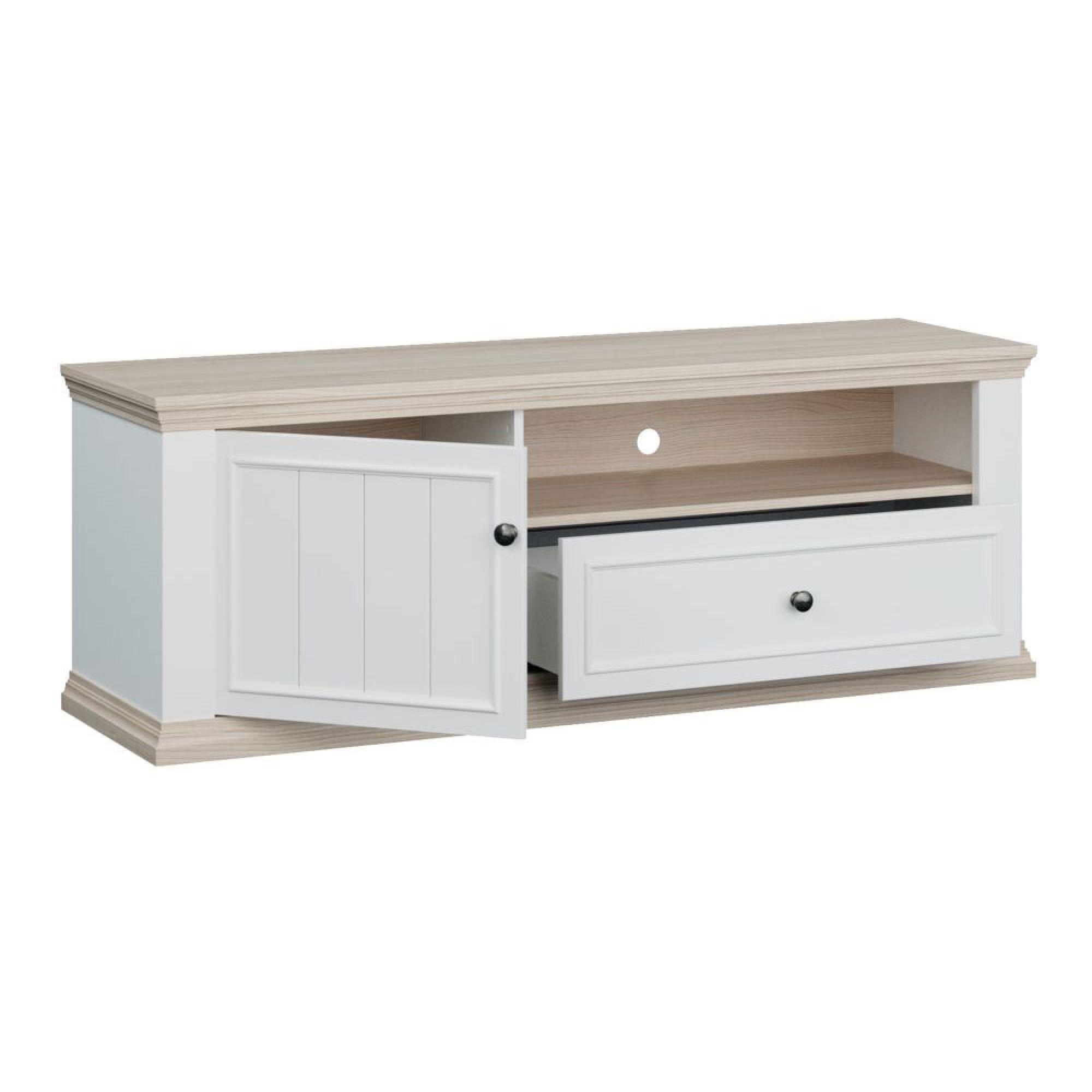 Pontypool TV Unit - 1 Door - 1 Drawer - 149.5cm - White and Riva Oak