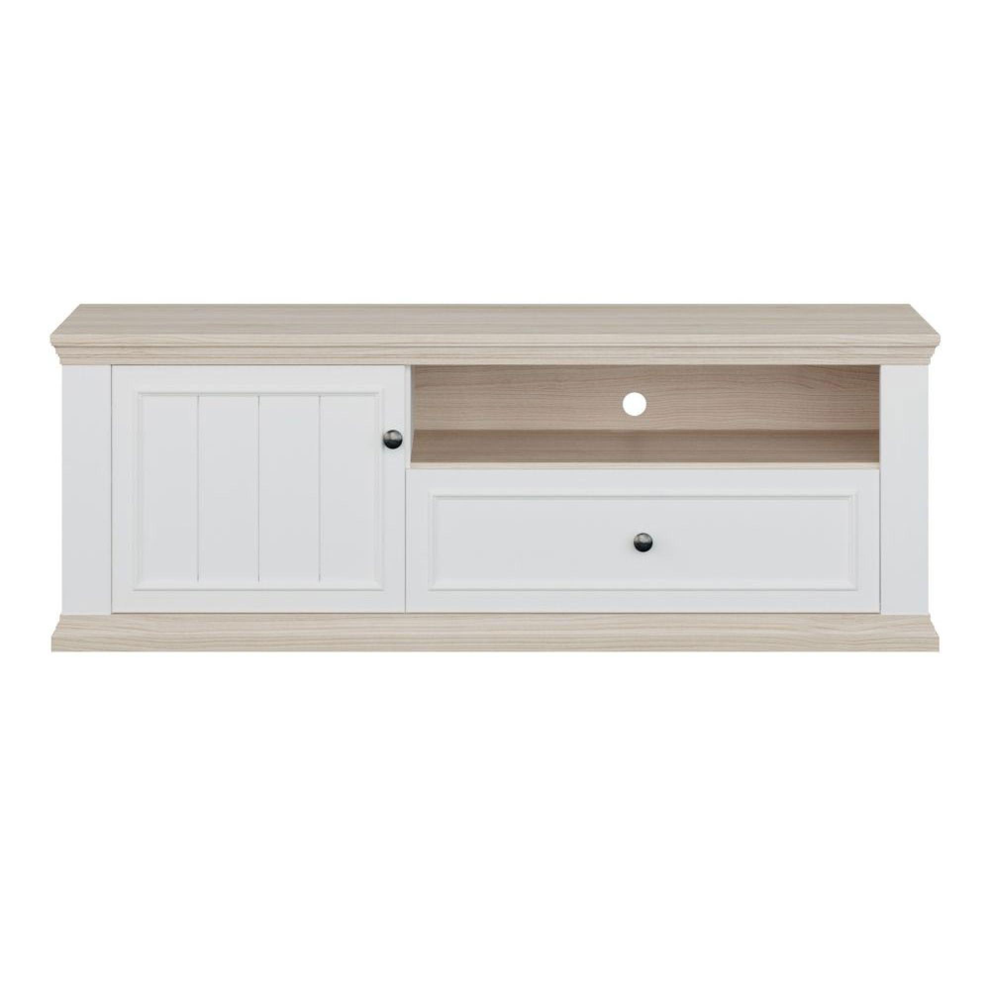 Pontypool TV Unit - 1 Door - 1 Drawer - 149.5cm - White and Riva Oak