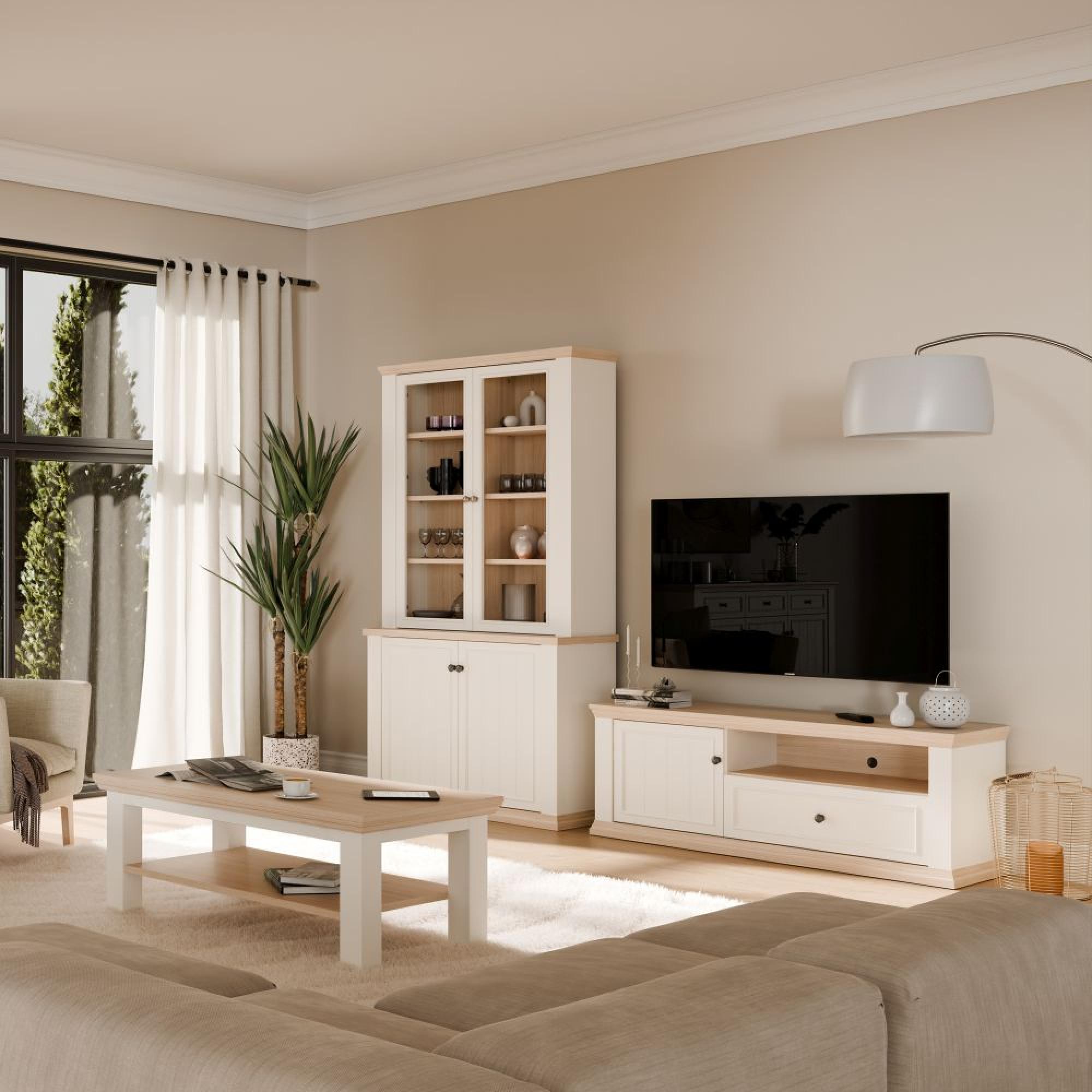 Pontypool TV Unit - 1 Door - 1 Drawer - 149.5cm - White and Riva Oak