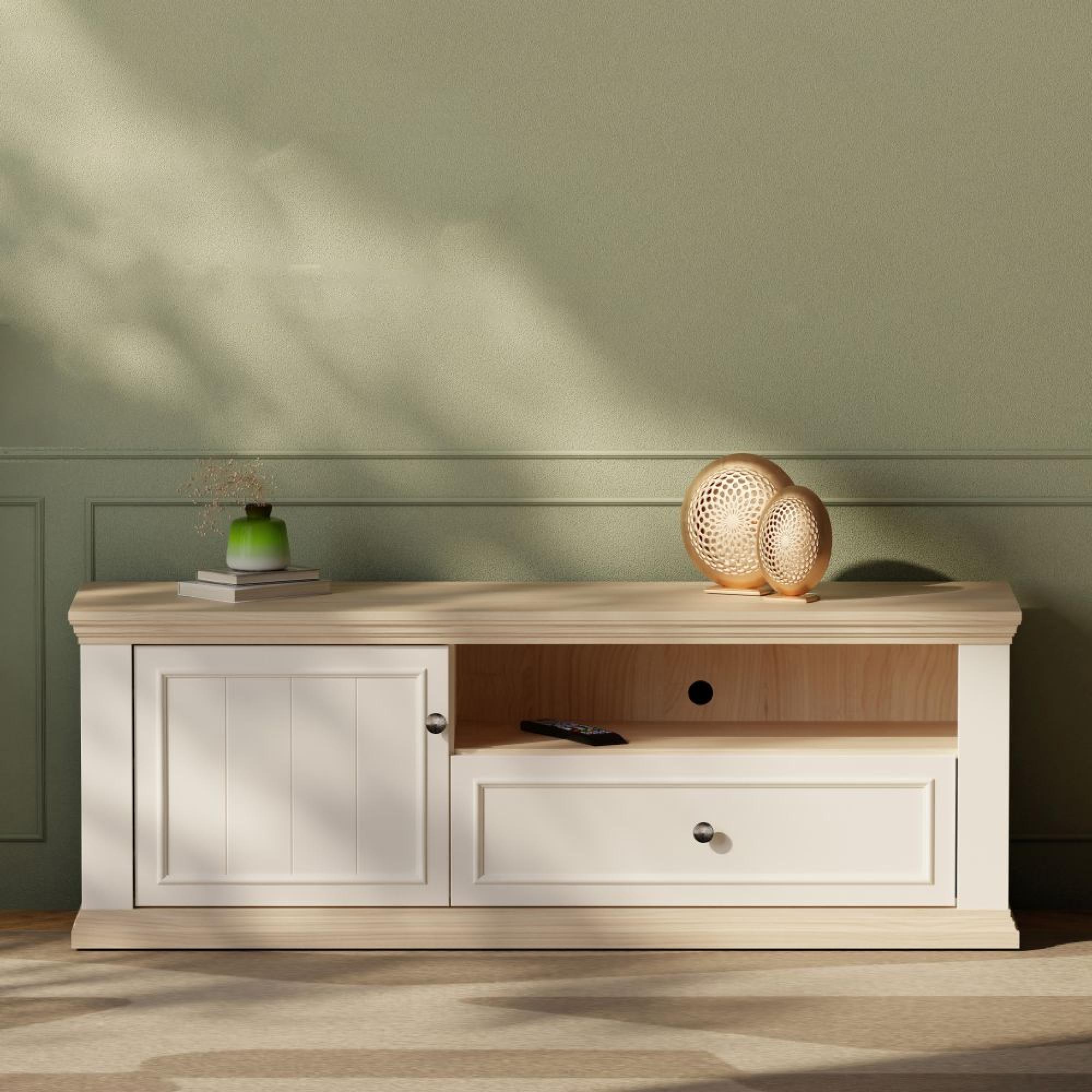 Pontypool TV Unit - 1 Door - 1 Drawer - 149.5cm - White and Riva Oak