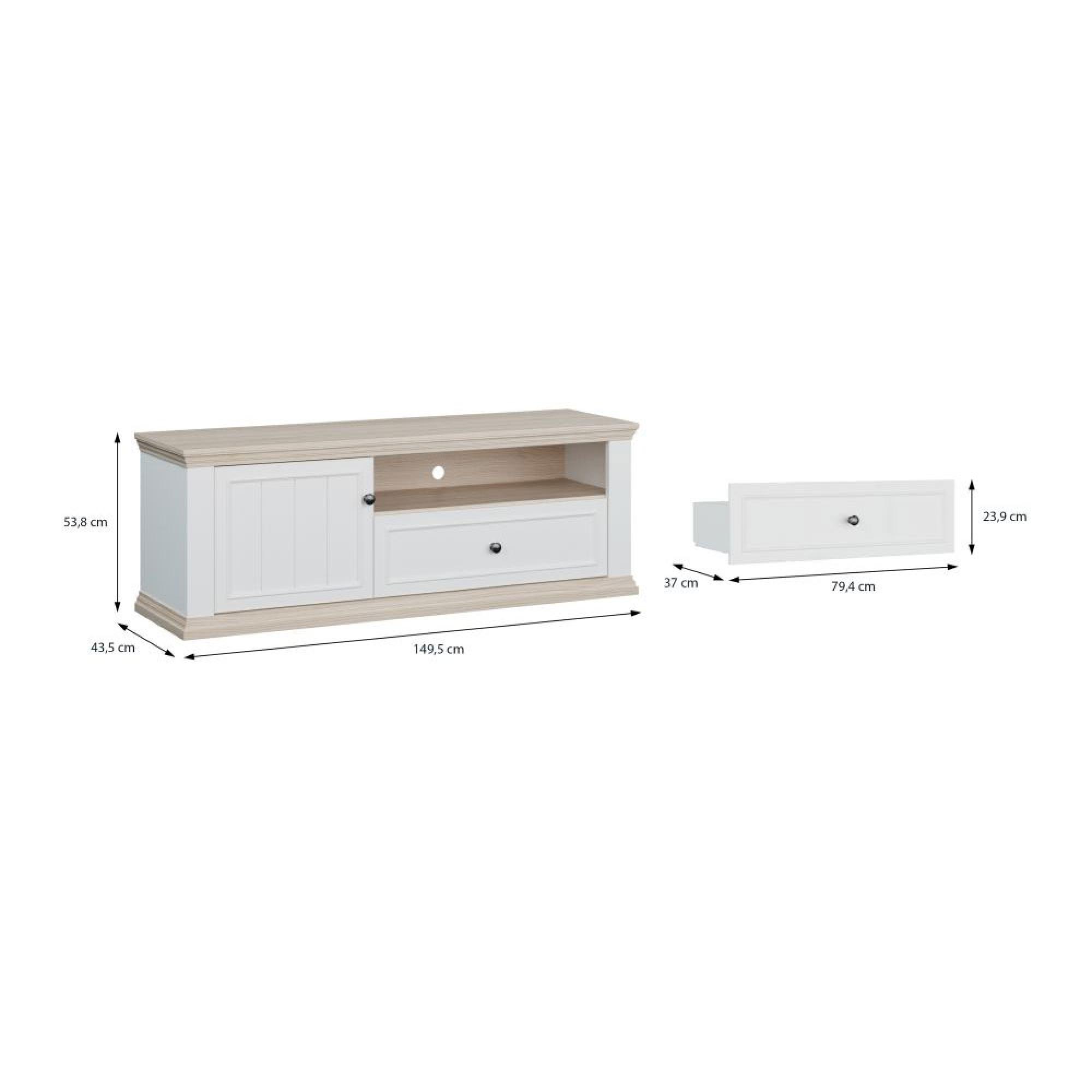 Pontypool TV Unit - 1 Door - 1 Drawer - 149.5cm - White and Riva Oak