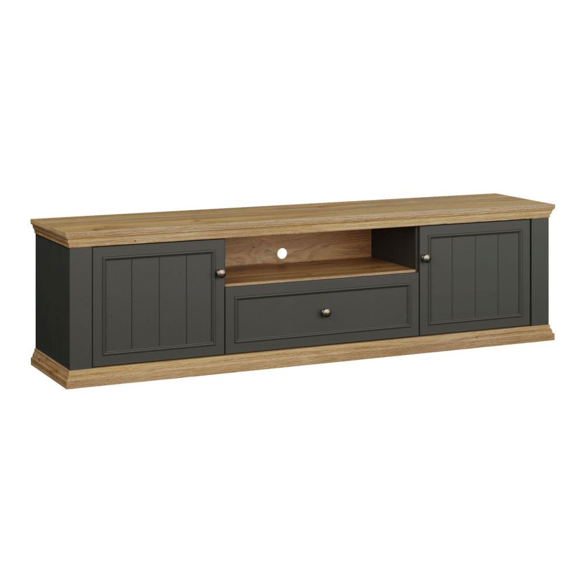 Pontypool TV Unit - 2 Door - 1 Drawer - 199.2cm - Wide - Dark Grey and Light Oak