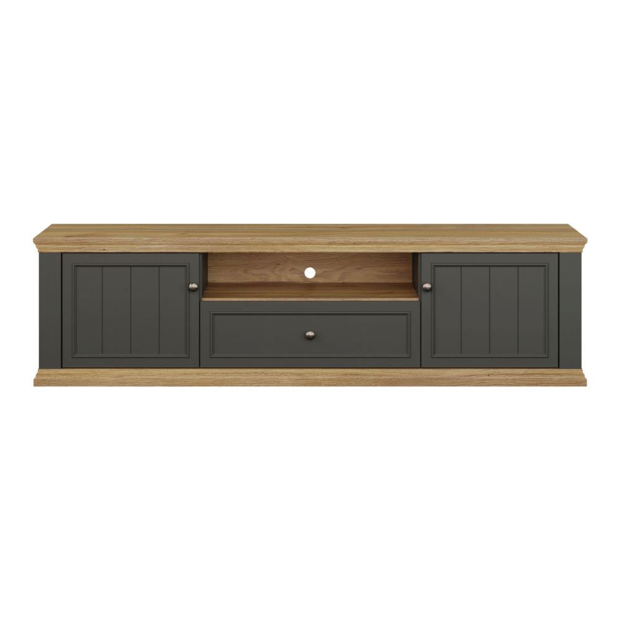 Pontypool TV Unit - 2 Door - 1 Drawer - 199.2cm - Wide - Dark Grey and Light Oak