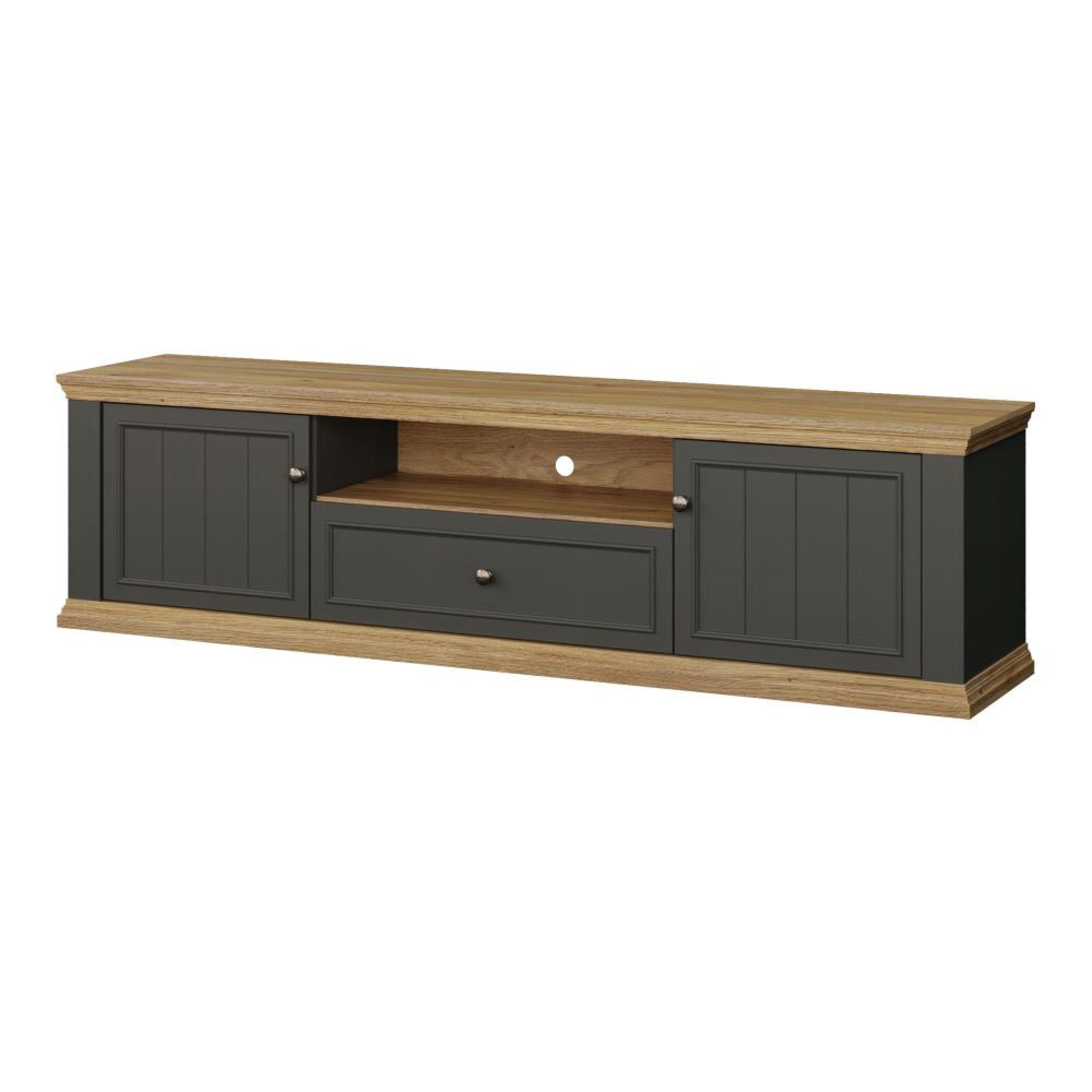 Pontypool TV Unit - 2 Door - 1 Drawer - 199.2cm - Wide - Dark Grey and Light Oak
