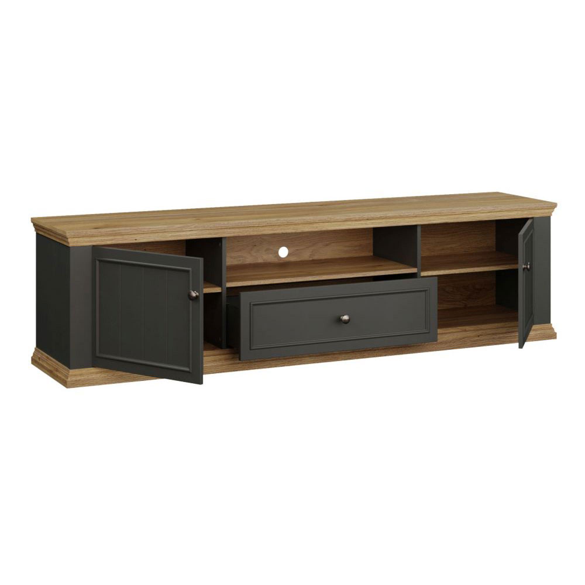 Pontypool TV Unit - 2 Door - 1 Drawer - 199.2cm - Wide - Dark Grey and Light Oak